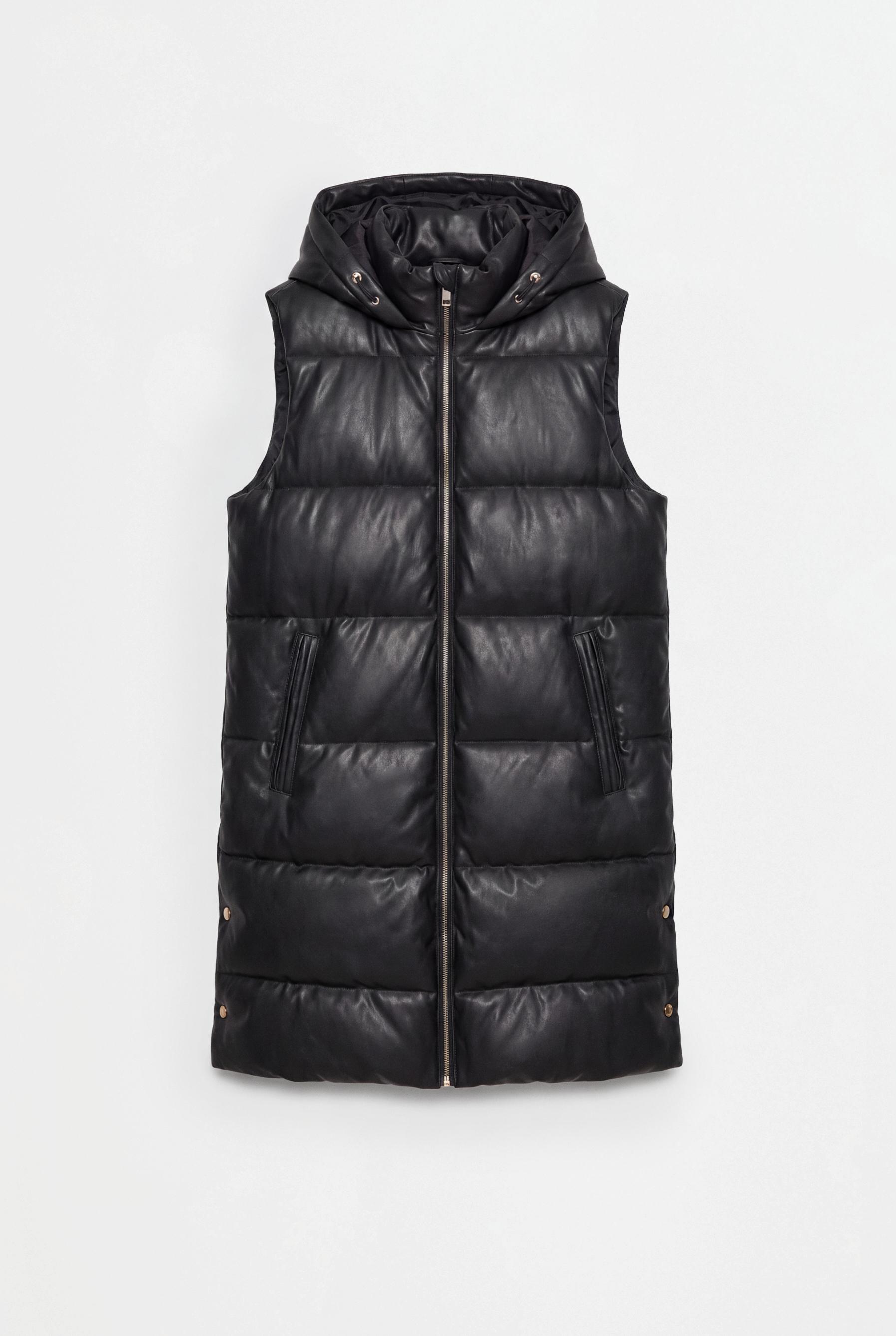 Leather effect puffer gilet — BLACK