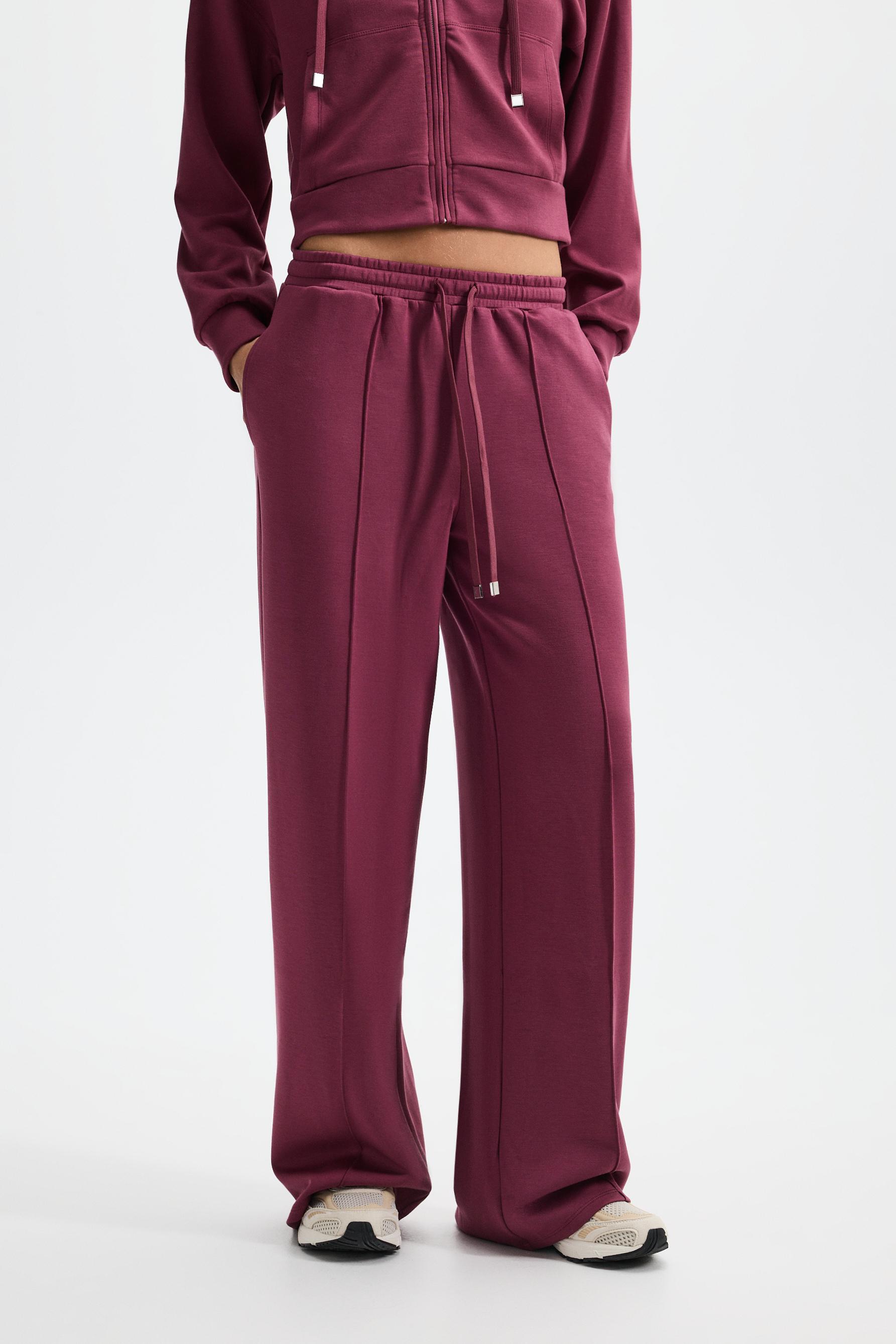 Wide-leg tracksuit trousers with front seam — DARK PINK