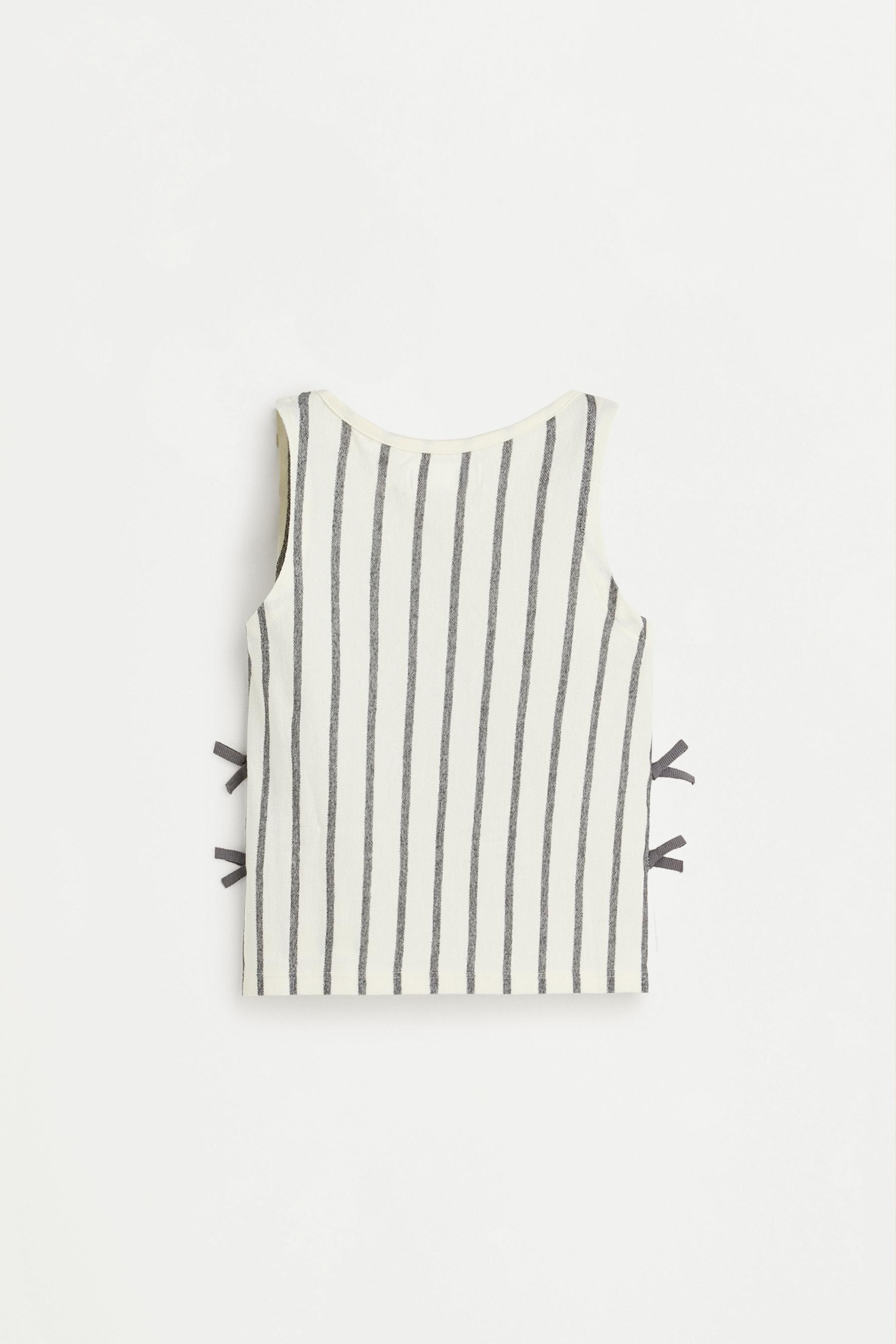 Striped top with ties — ECRU/BLACK