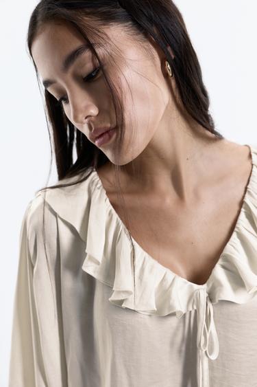 Ruffled tie blouse — WHITE 4