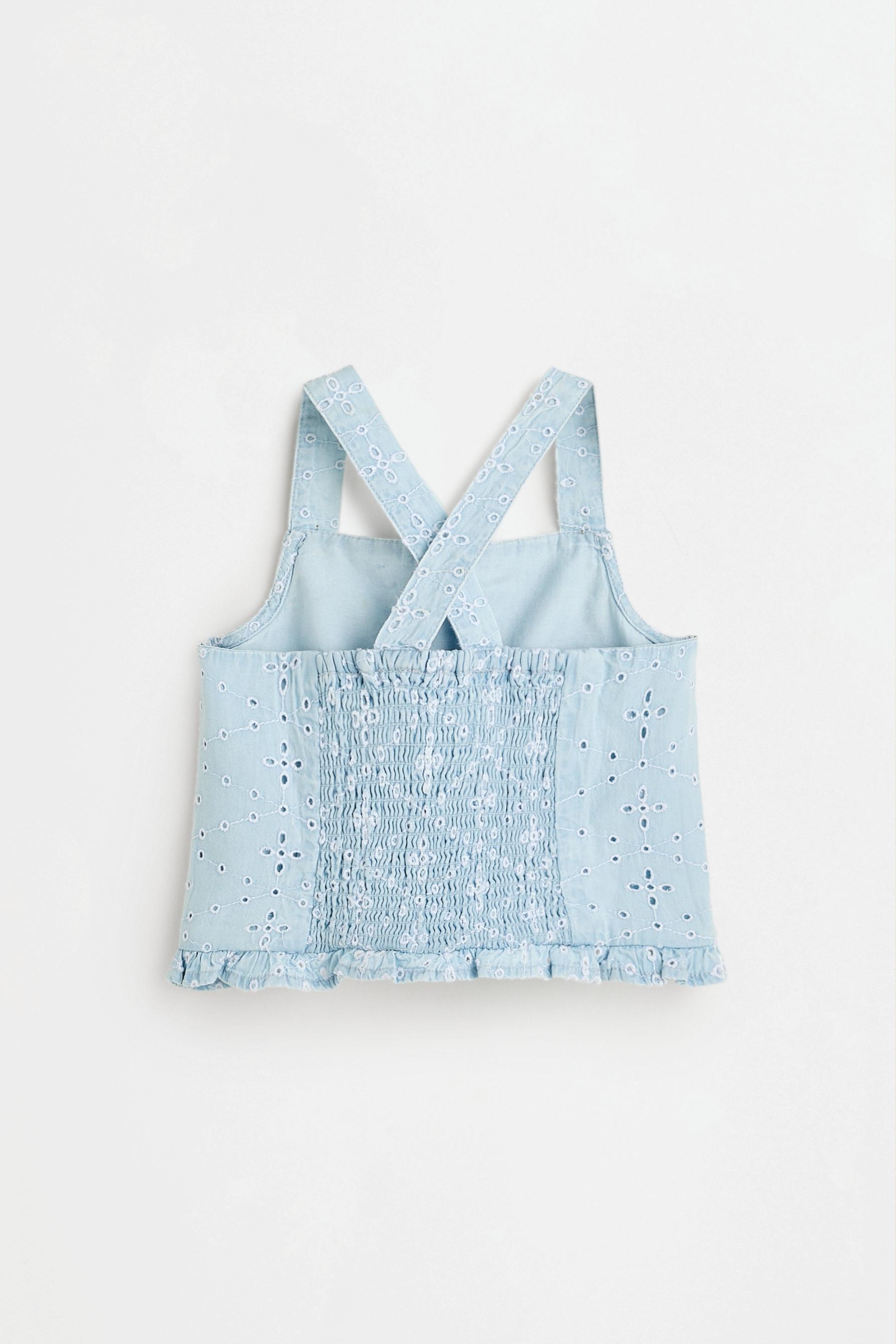 Swiss embroidery denim top — PALE BLUE