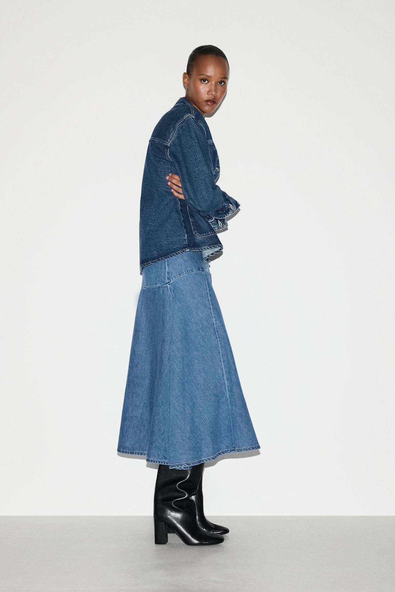 A-line midi denim skirt — INDIGO