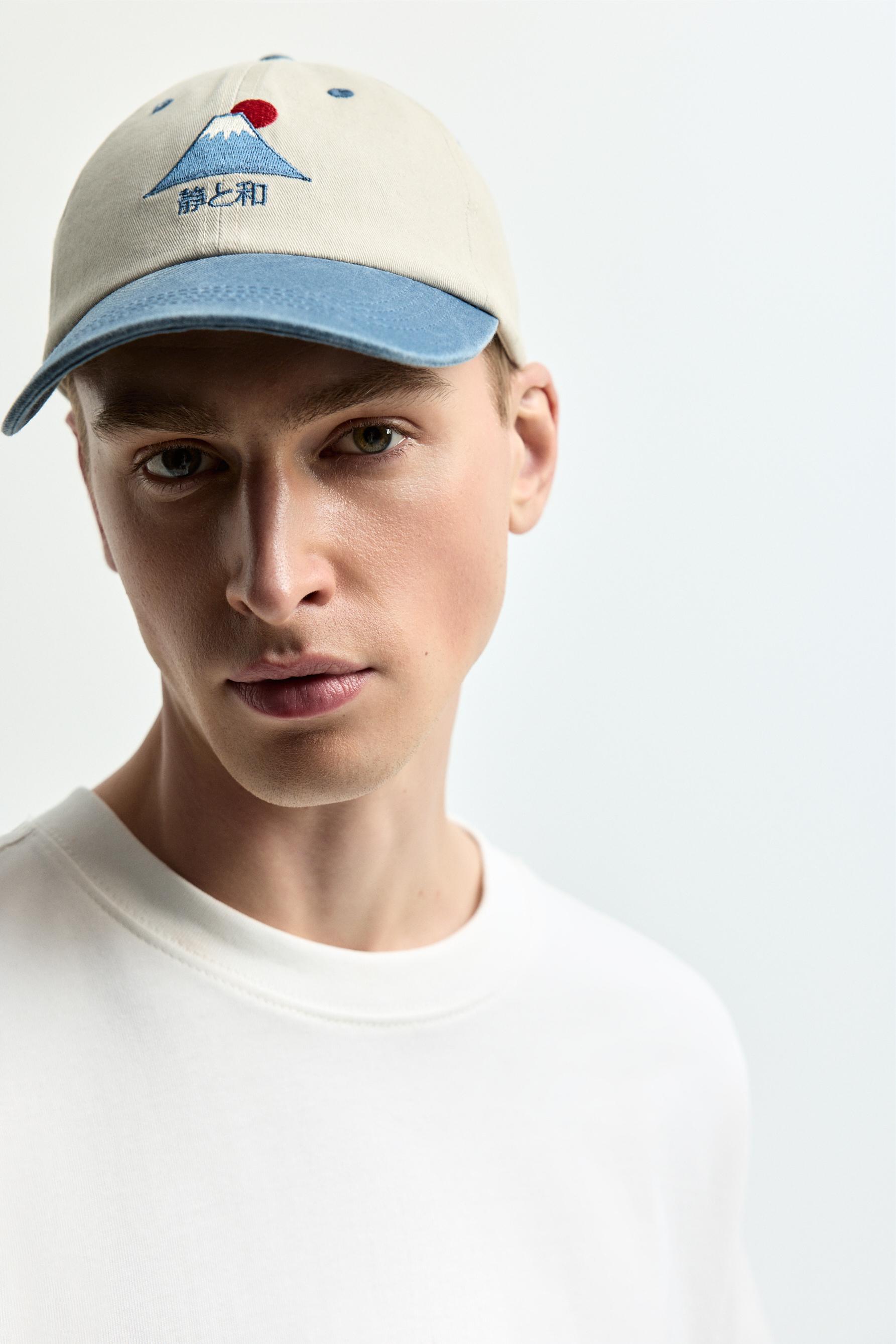 Embroidered cap — ECRU/BLUE