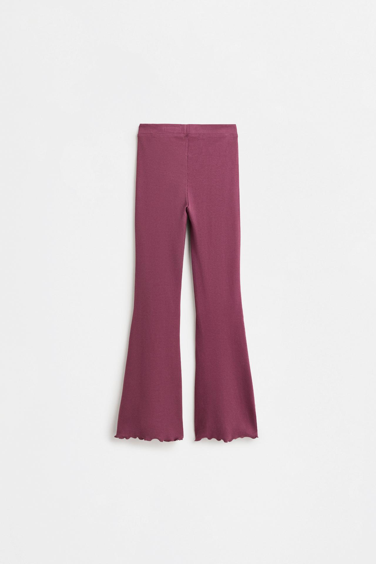 Ribbed bell-bottom leggings — DARK PLUM