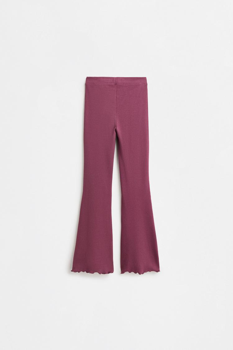 Ribbed bell-bottom leggings — DARK PLUM