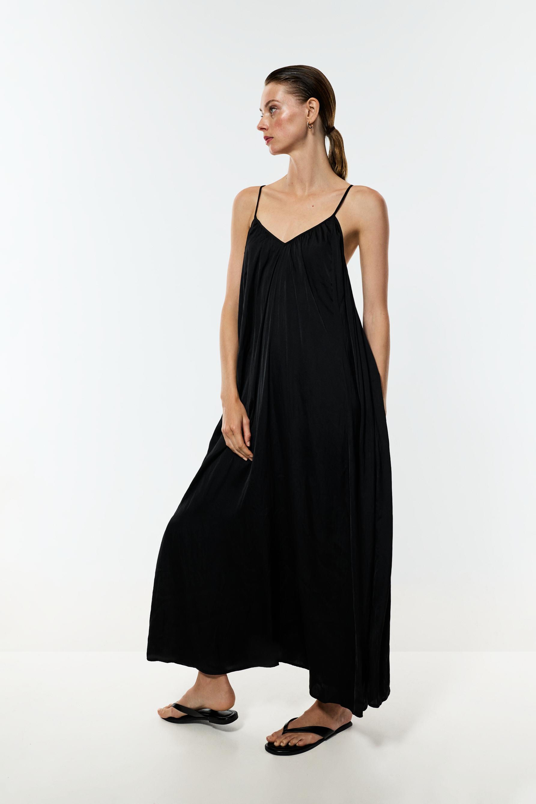 Satin midi dress — BLACK