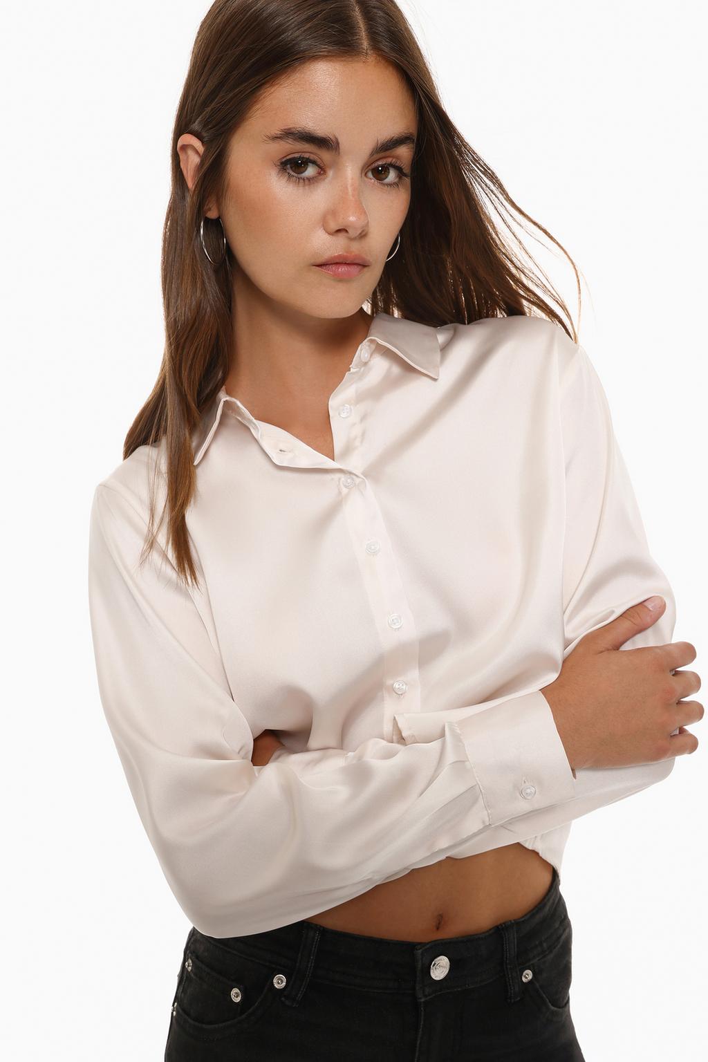 Cropped satin shirt