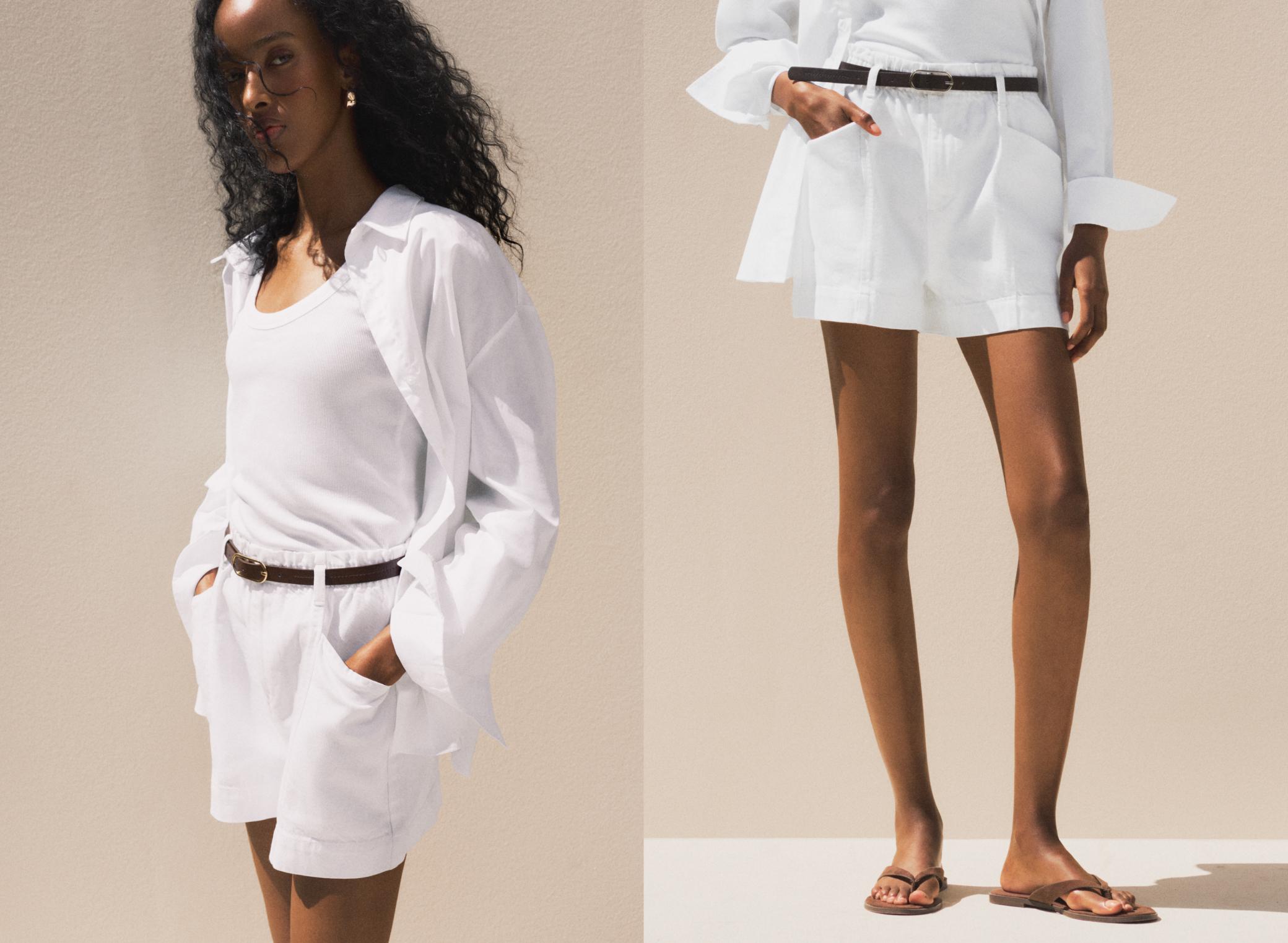 Paperbag denim shorts — WHITE
