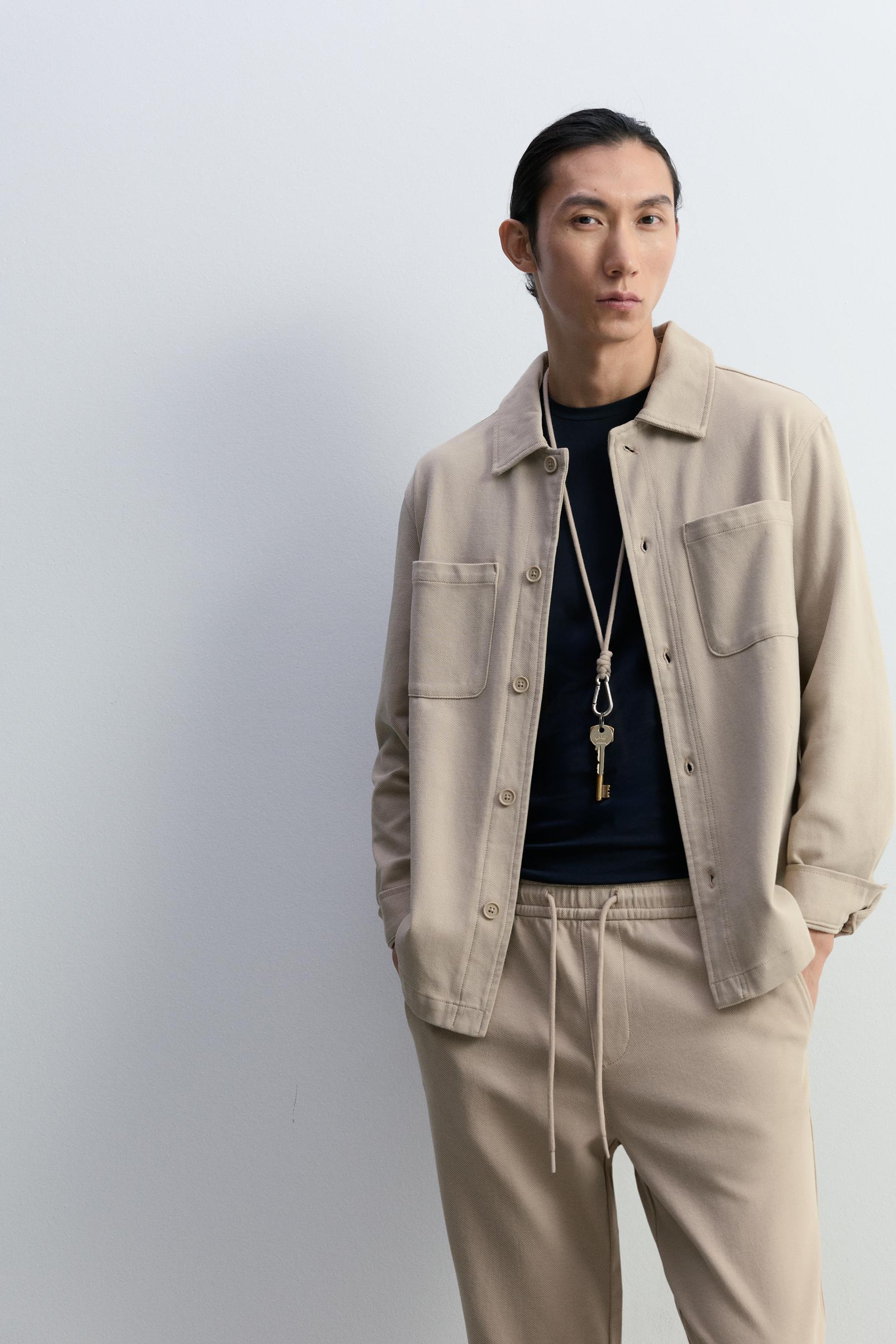 Textured pocket overshirt — ECRU