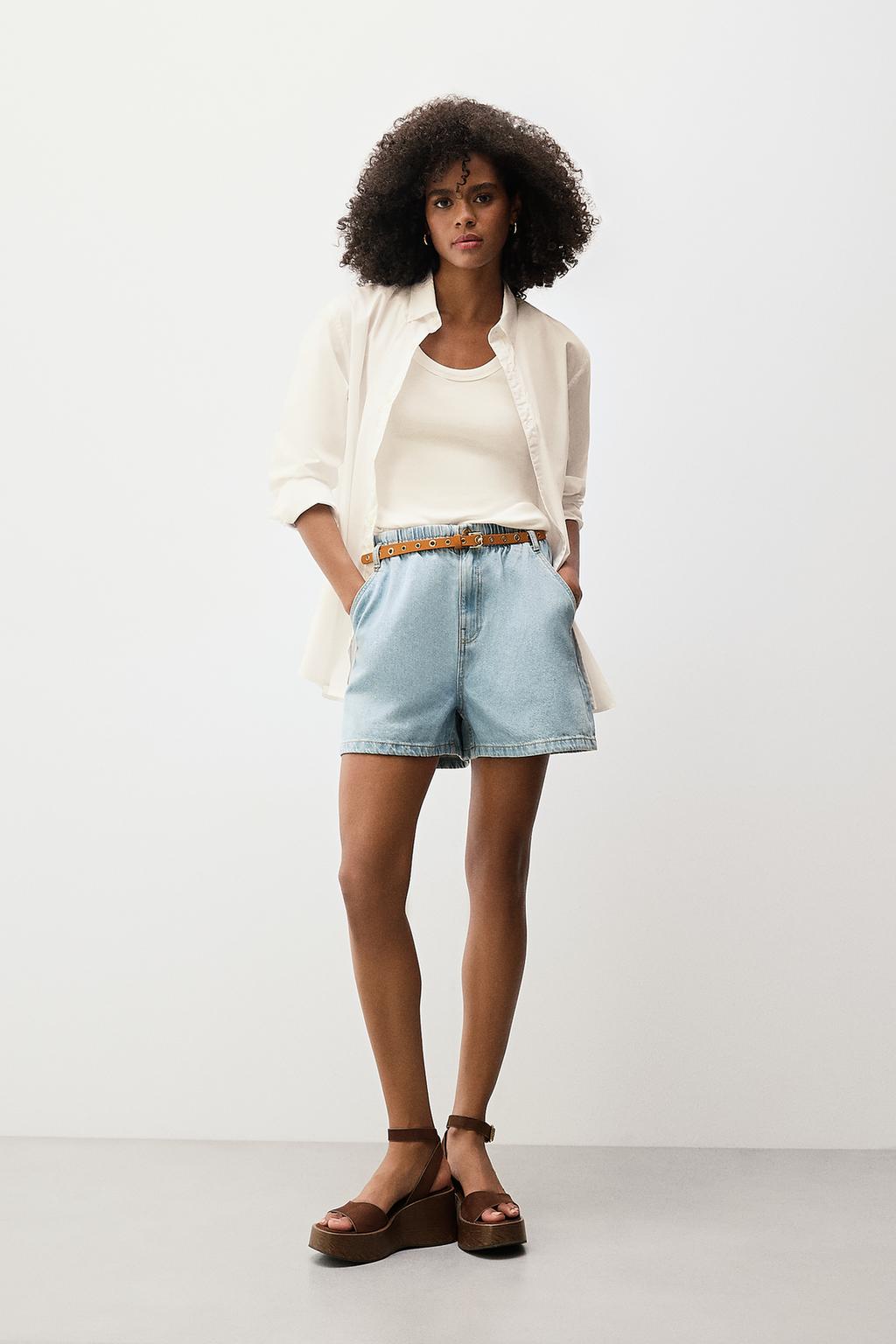 Short denim cinturón