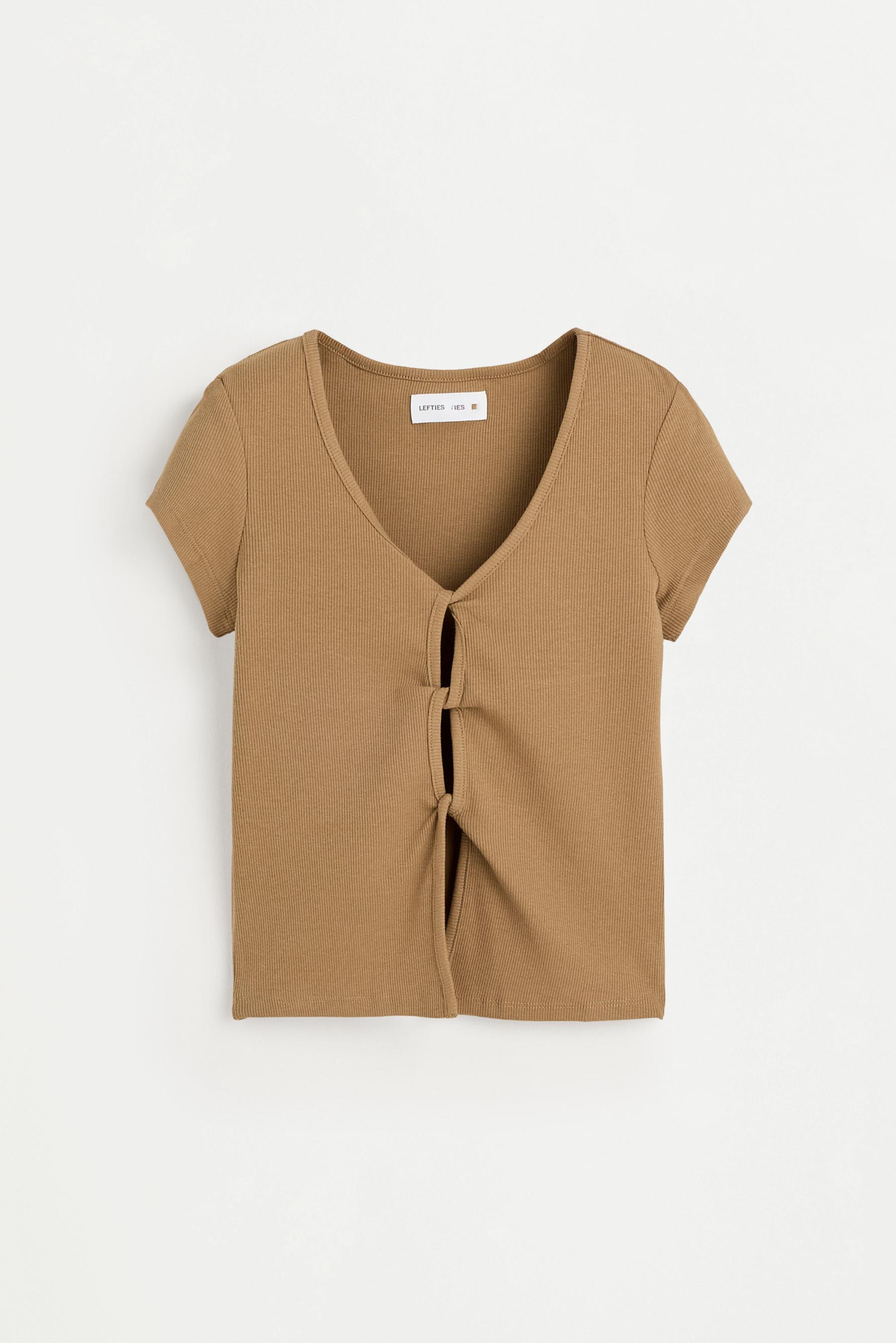 Ribbed cut-out top — BEIGE