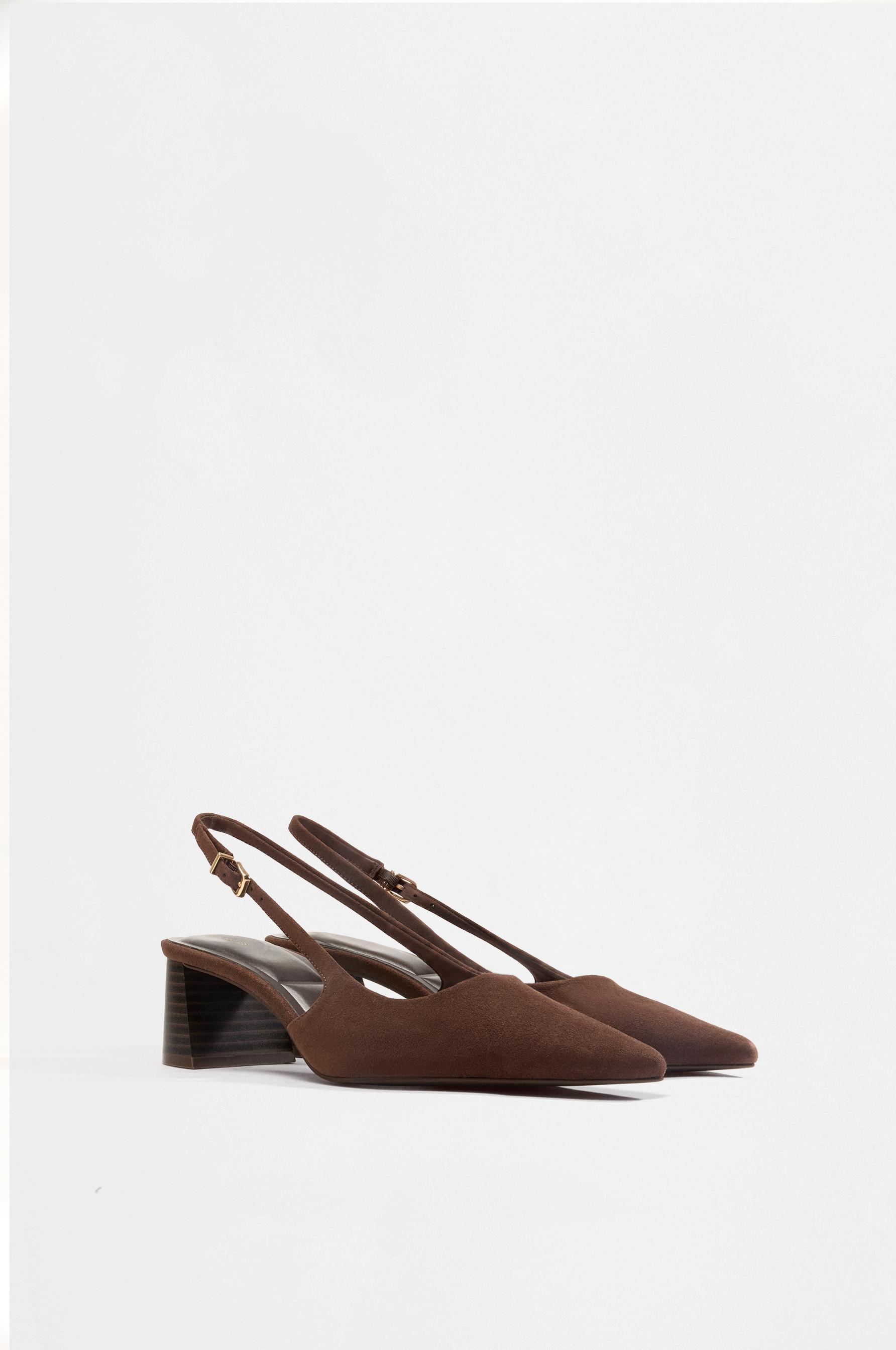 Block heel slingback shoe — BROWN