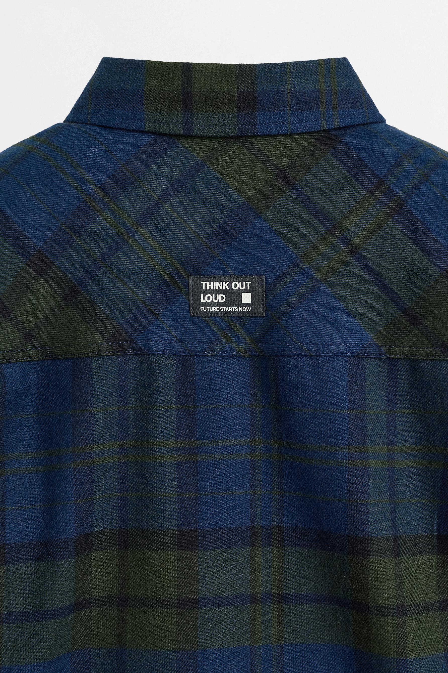 Plaid flannel shirt — BLUE