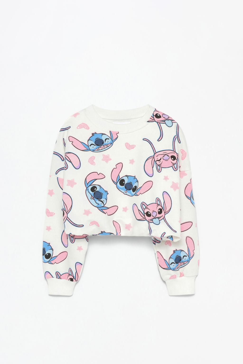 Elastik detaylı Angel & Stitch ©Disney crop sweatshirt