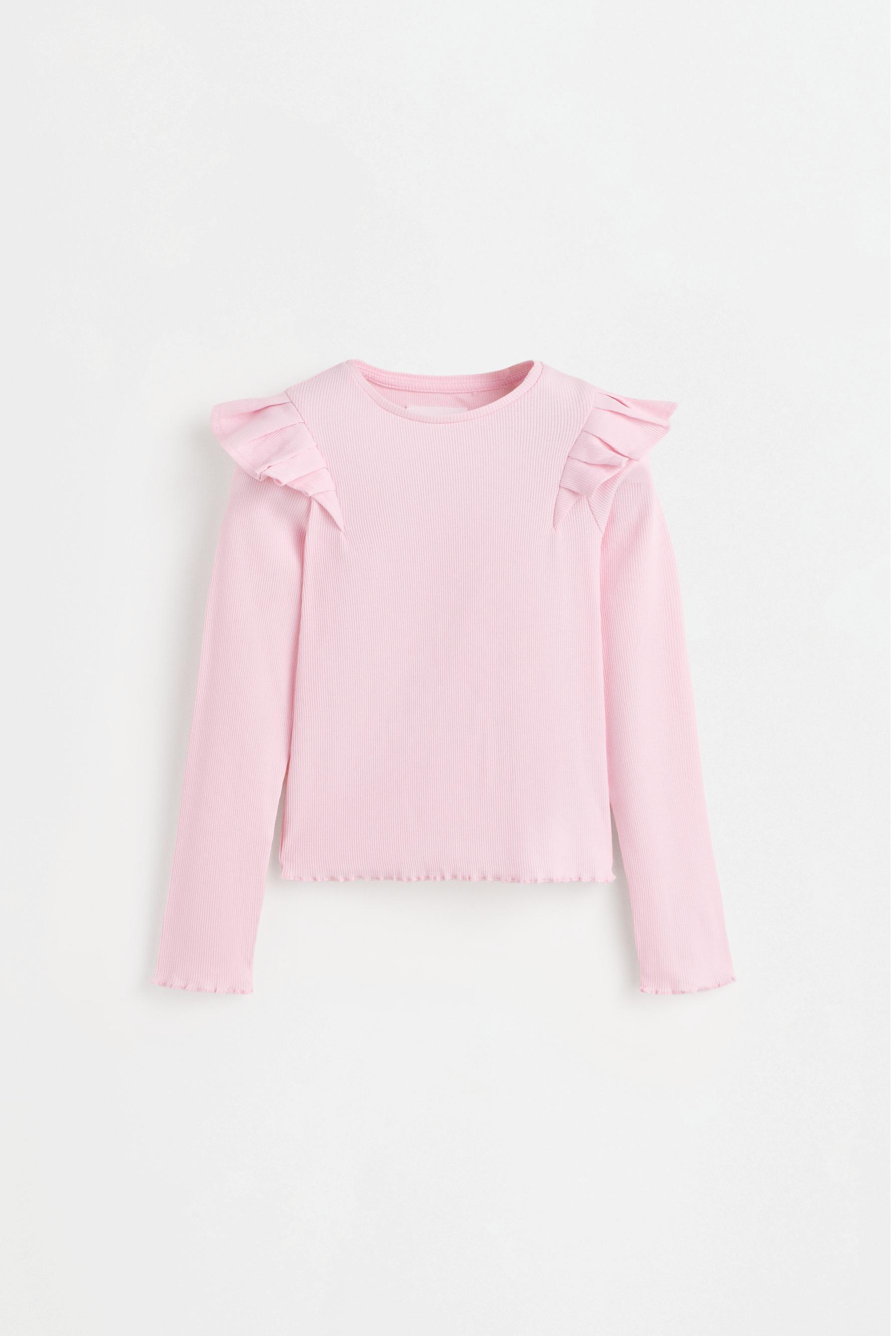 Ribbed Ruffle T-shirt — PASTEL PINK