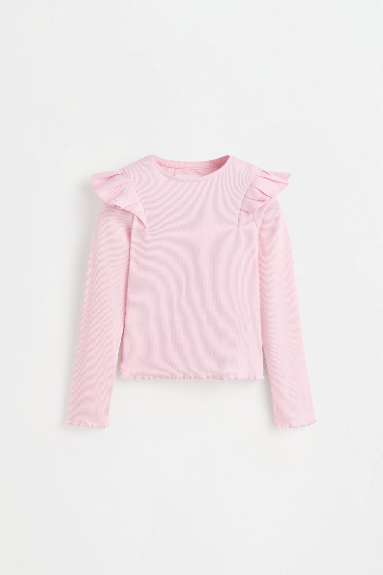Ribbed Ruffle T-shirt — PASTEL PINK