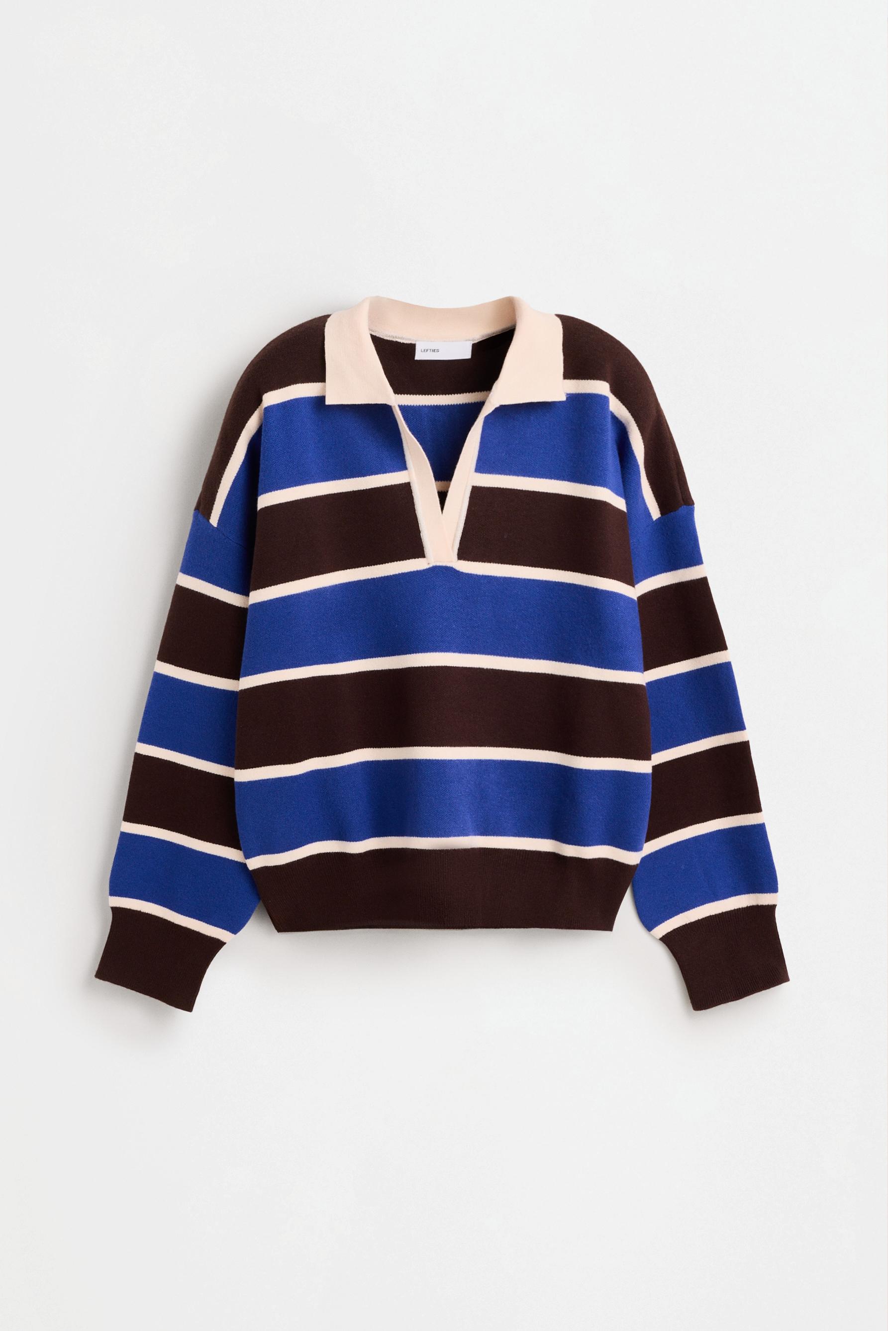 Polo collar sweater — BROWN/BLUE