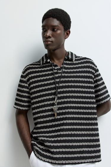 Textured striped polo shirt — BLACK 5
