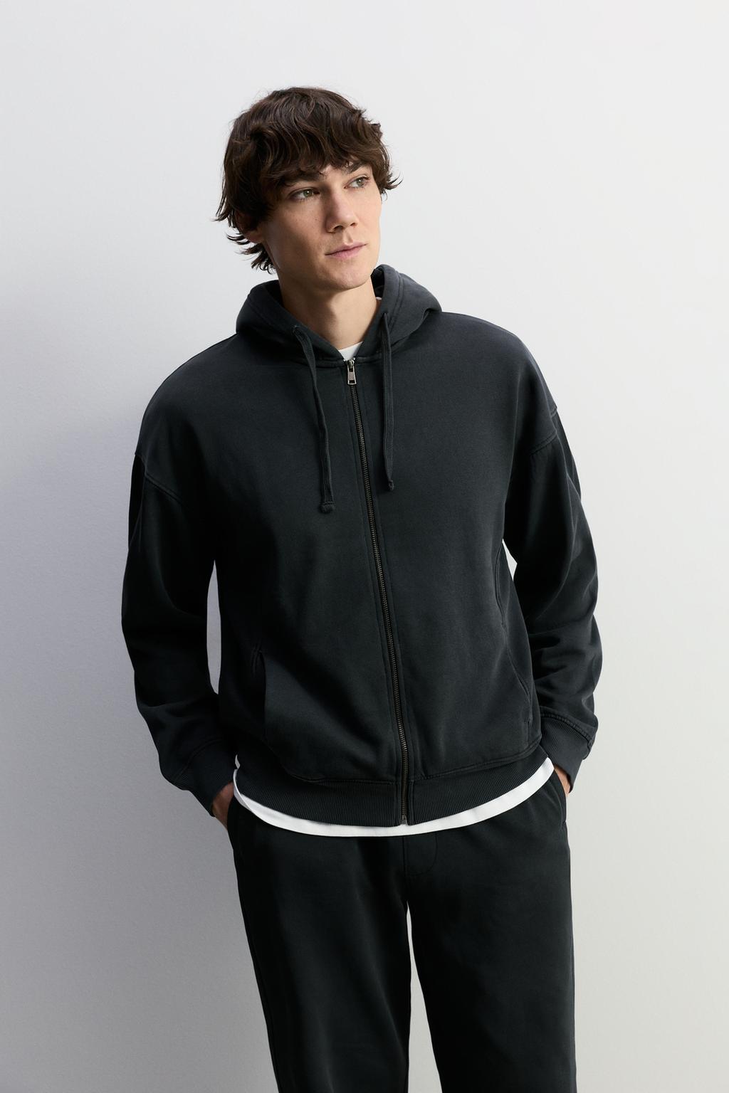 Washed-effect zip-up sweatshirt