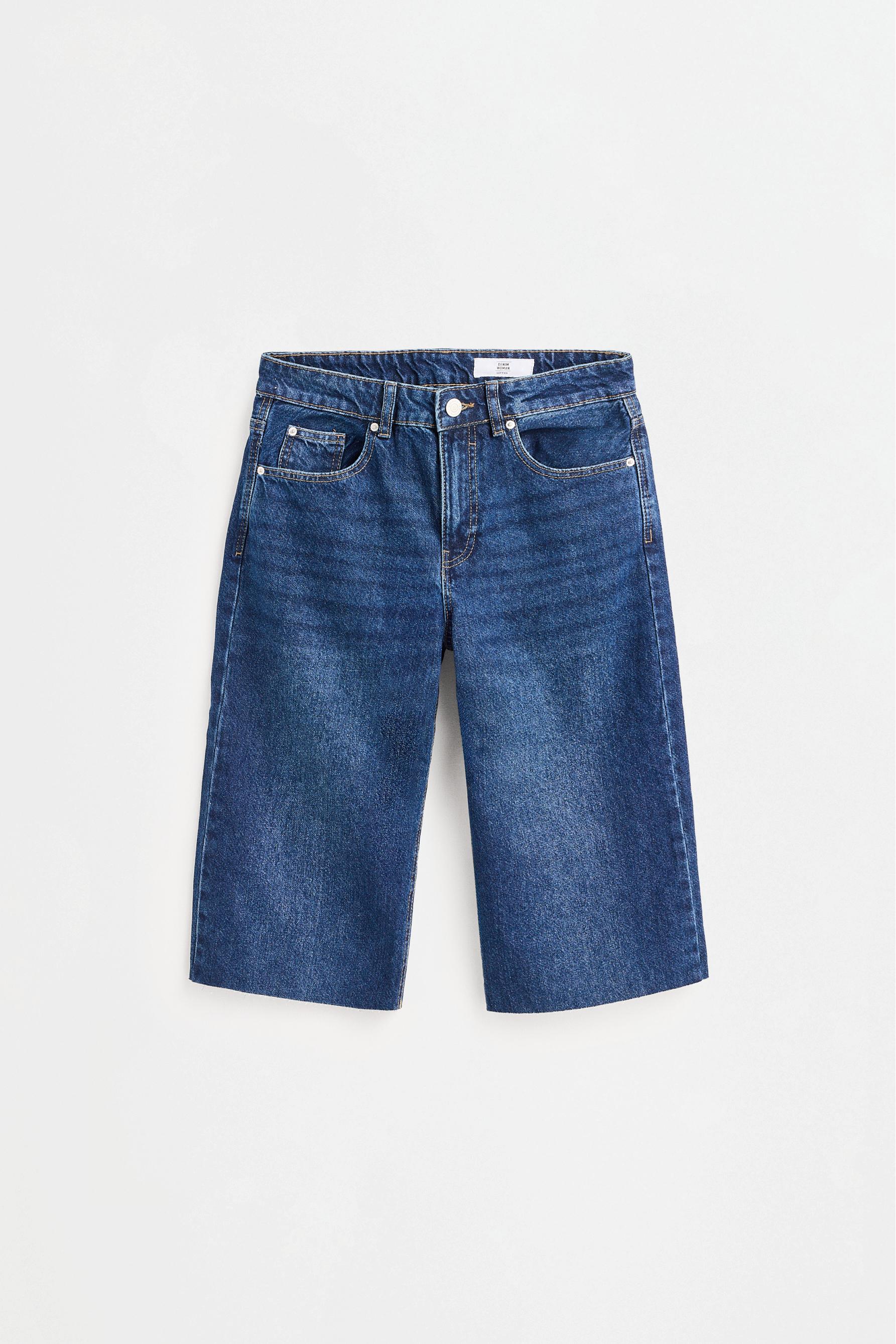 Slim fit wide-leg denim Bermuda shorts — DARK INDIGO