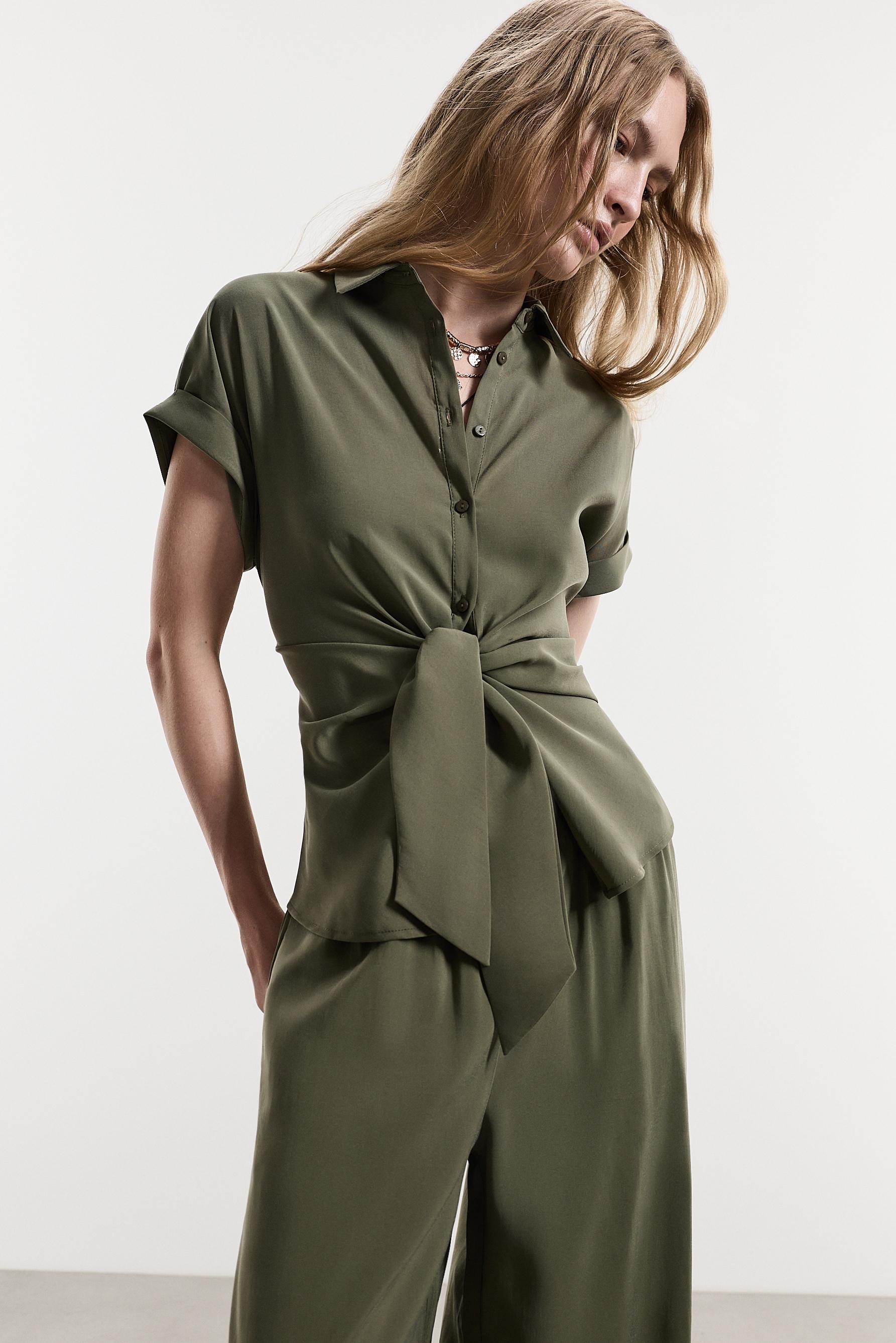 Shirt with tie detail — KHAKI