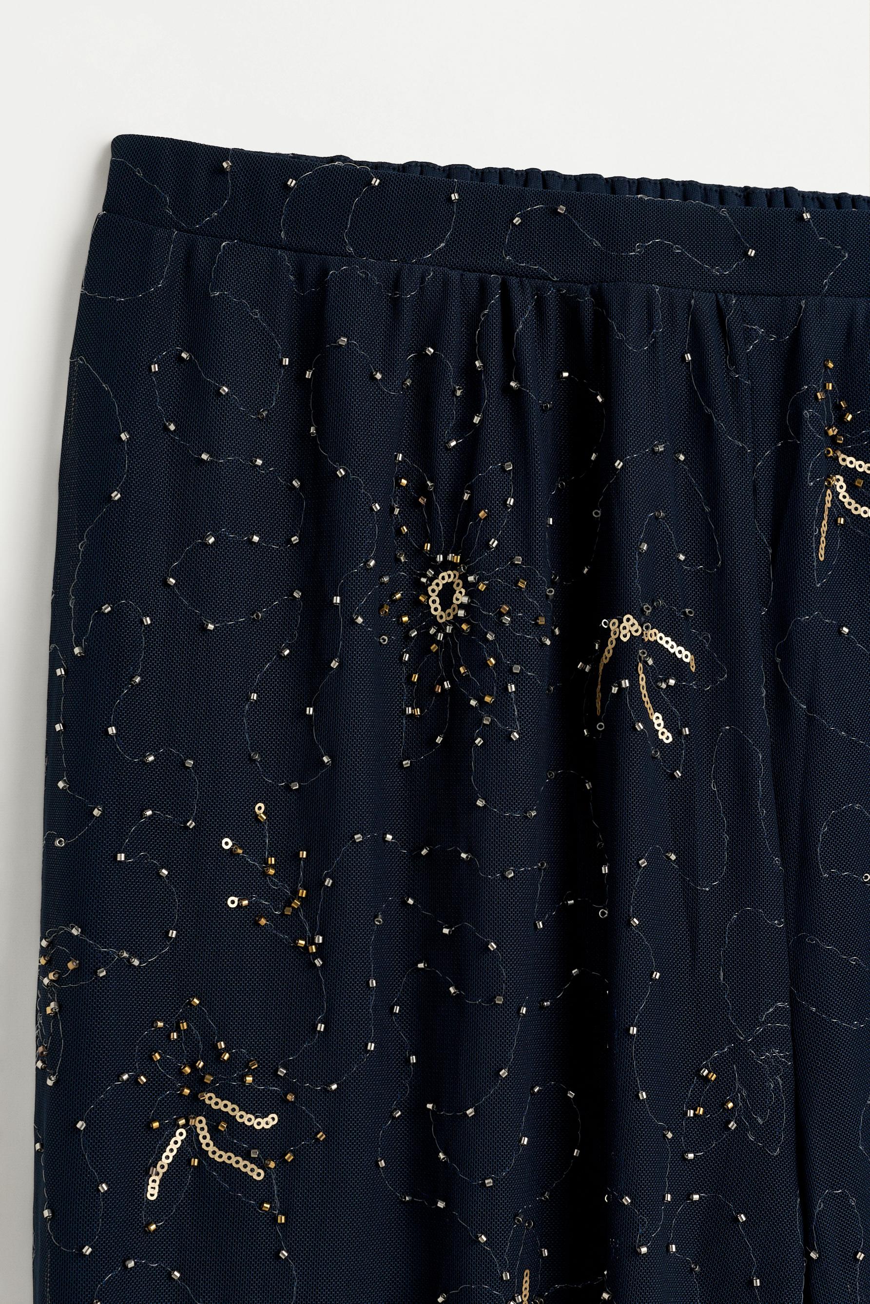 Rhinestone embroidered sarouel trousers — DARK NAVY