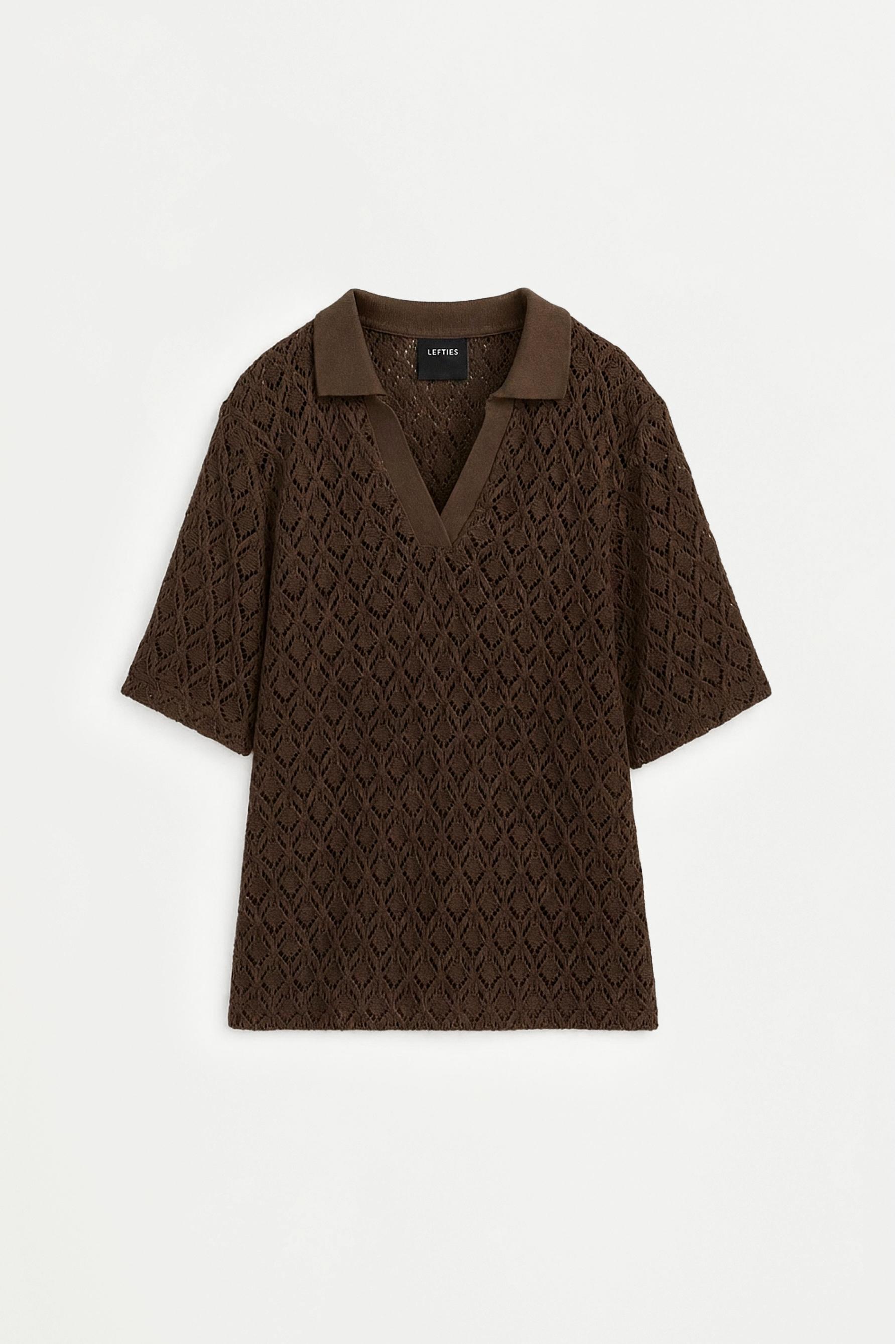 Crochet-effect polo shirt — BROWN