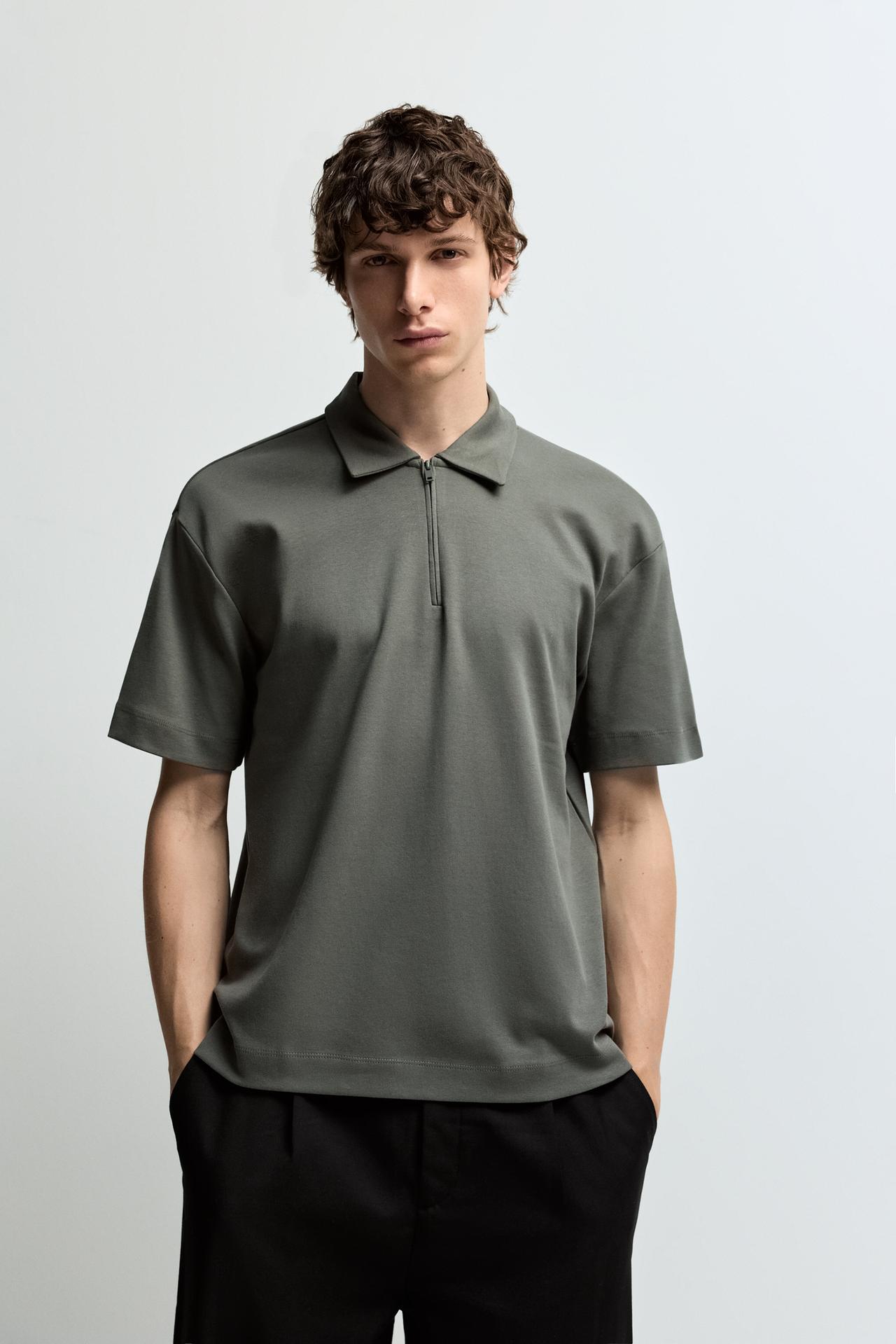Interlock zip-up polo shirt — GREEN