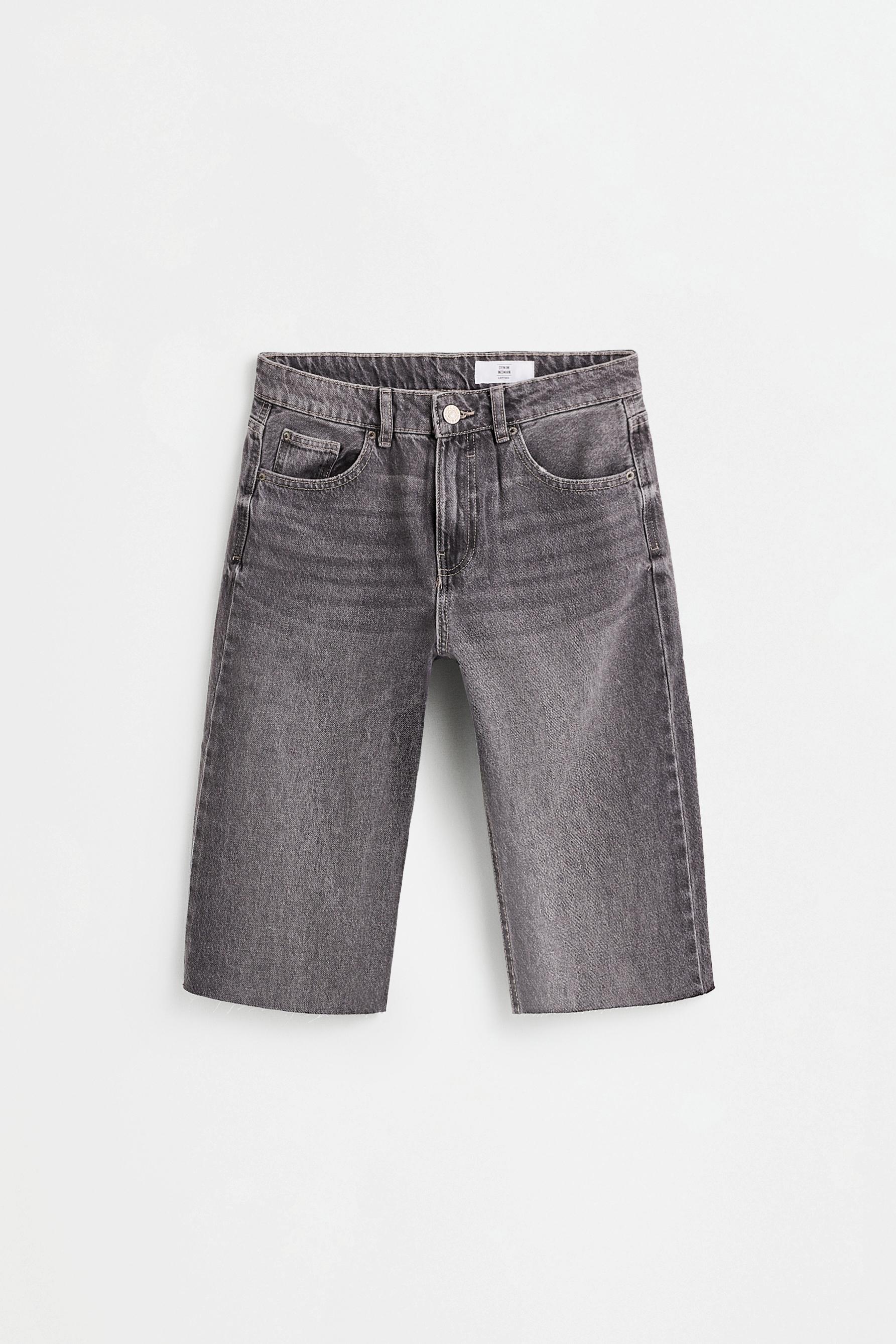 Slim fit wide-leg denim Bermuda shorts — GREY MARL