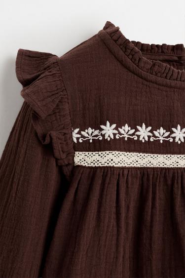 Textured embroidered blouse — DARK BROWN 3