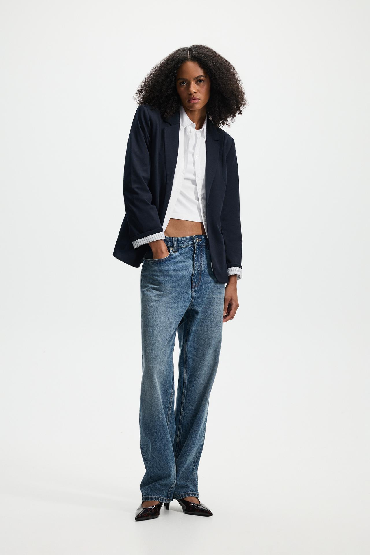 Striped cuff blazer — DARK NAVY