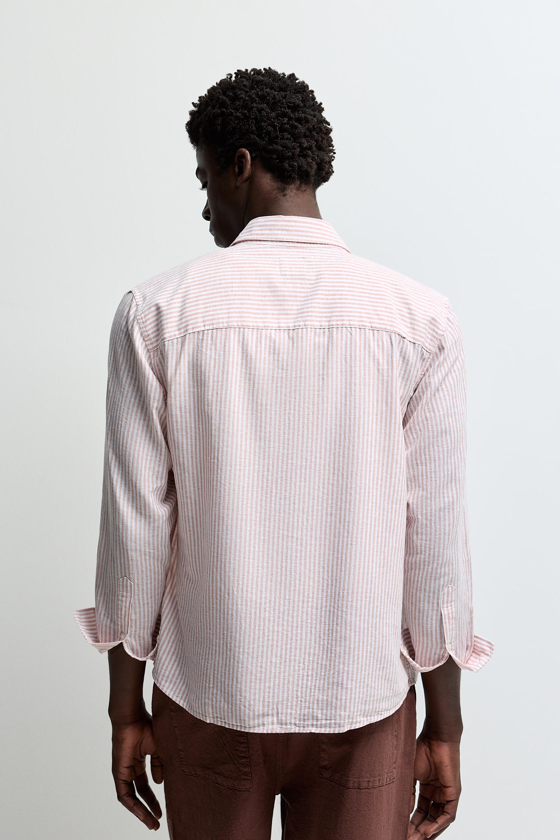 Cotton-linen striped shirt — LIGHT SALMON PINK