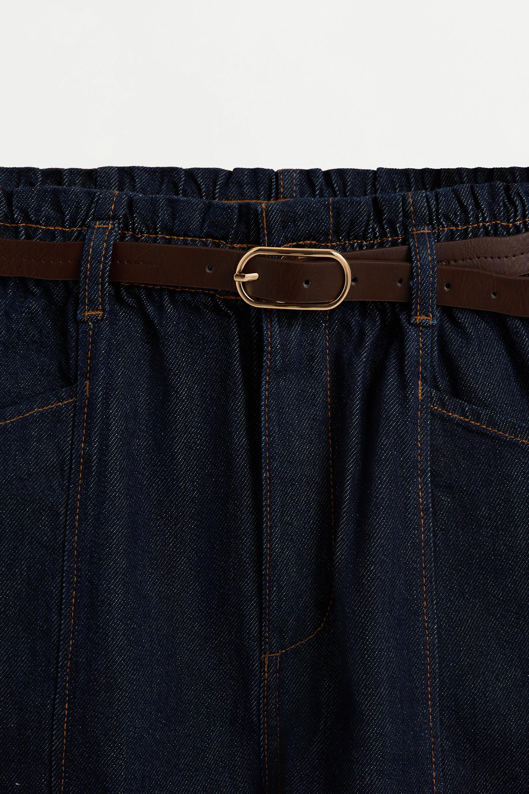 Paperbag denim shorts — NAVY
