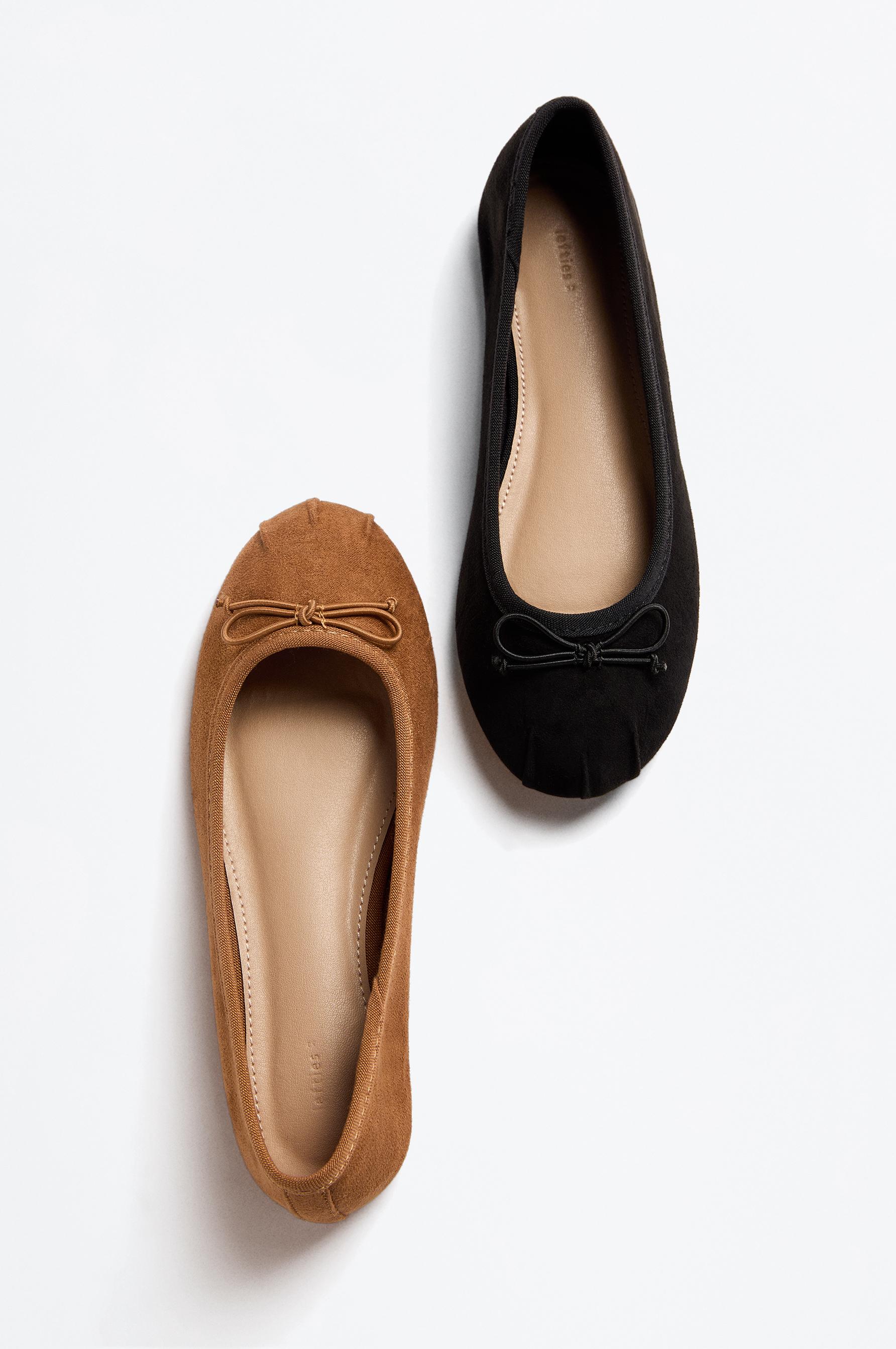 Ballet flats with ruched bow — LEATHER