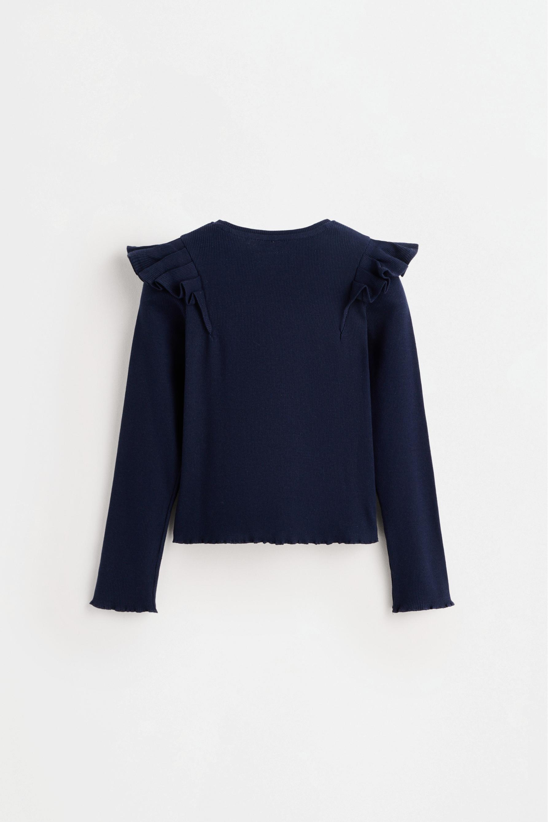 Ribbed Ruffle T-shirt — NAVY
