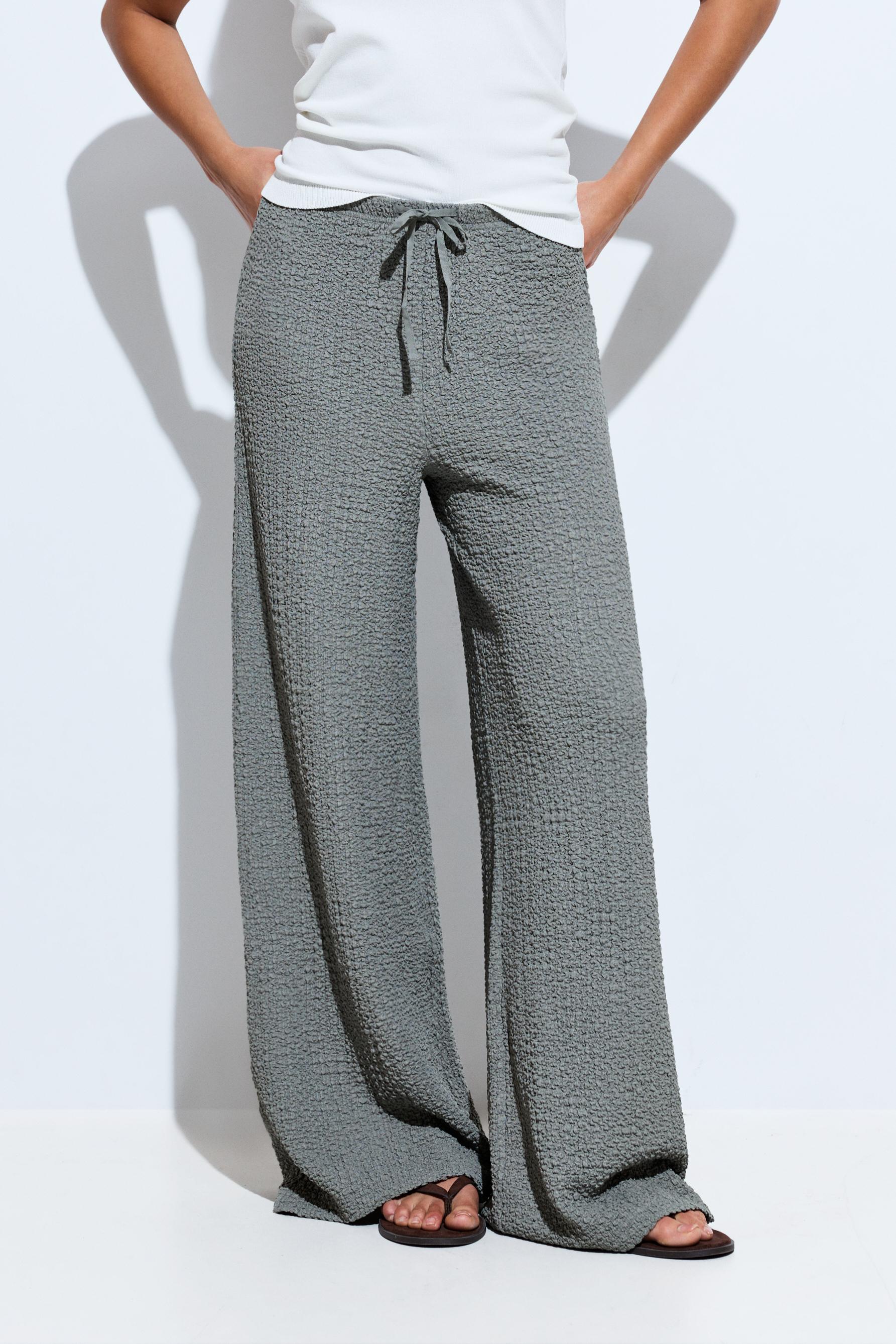 Textured wide-leg trousers — PALE KHAKI