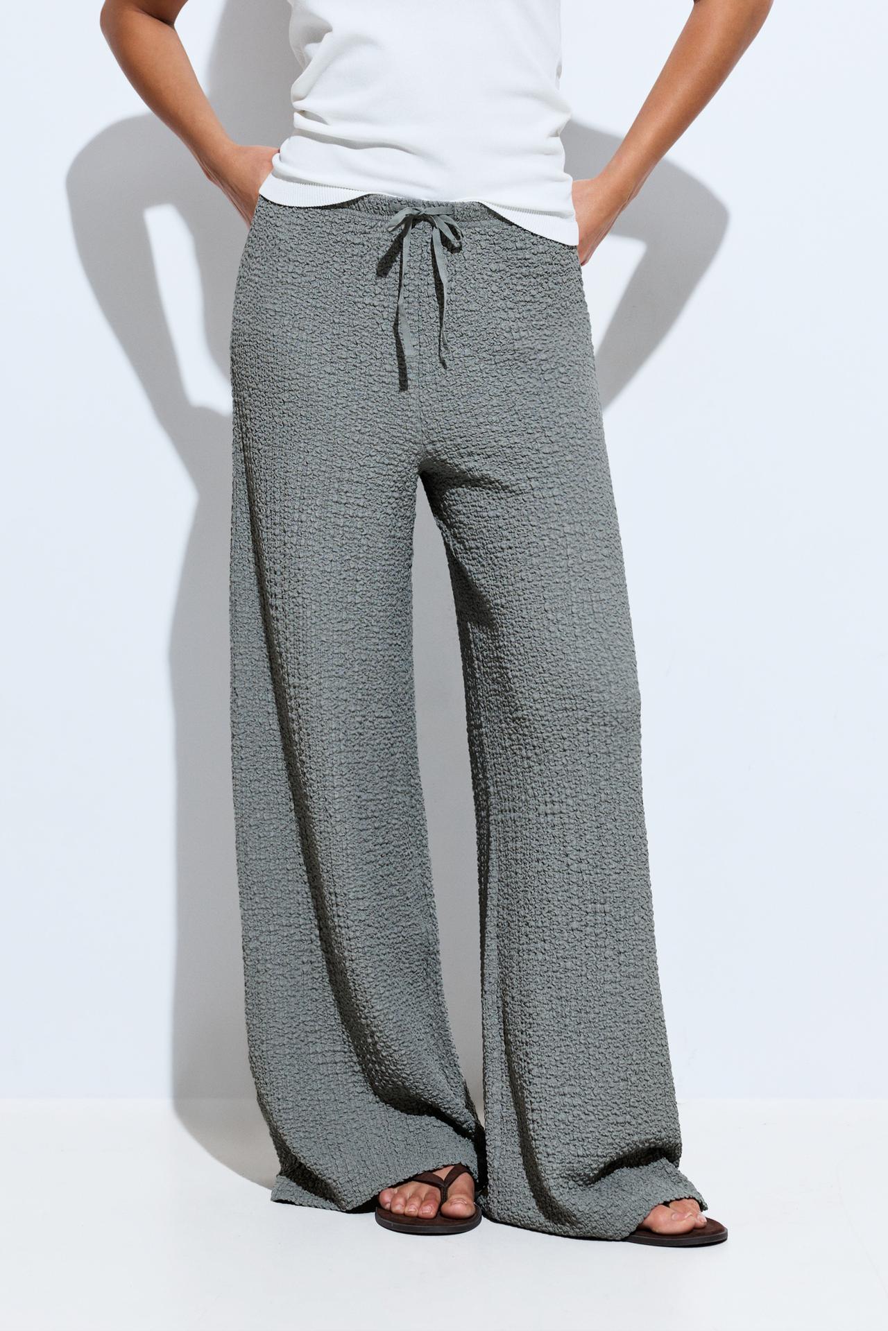 Textured wide-leg trousers — PALE KHAKI