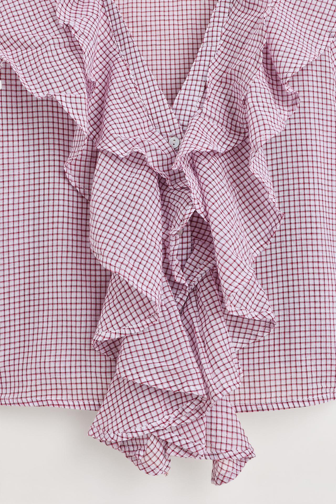 Plaid ruffle blouse — WHITE/RED