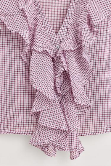 Plaid ruffle blouse — WHITE/RED 3