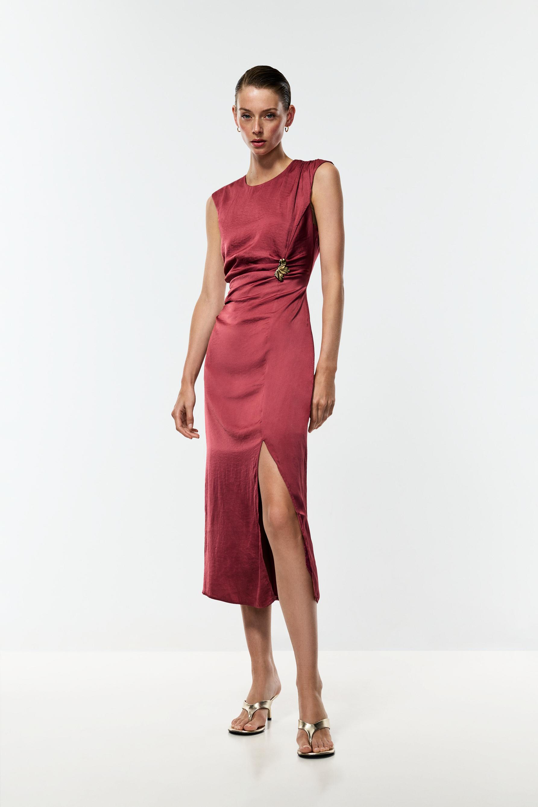 Jewel satin midi dress — MAROON