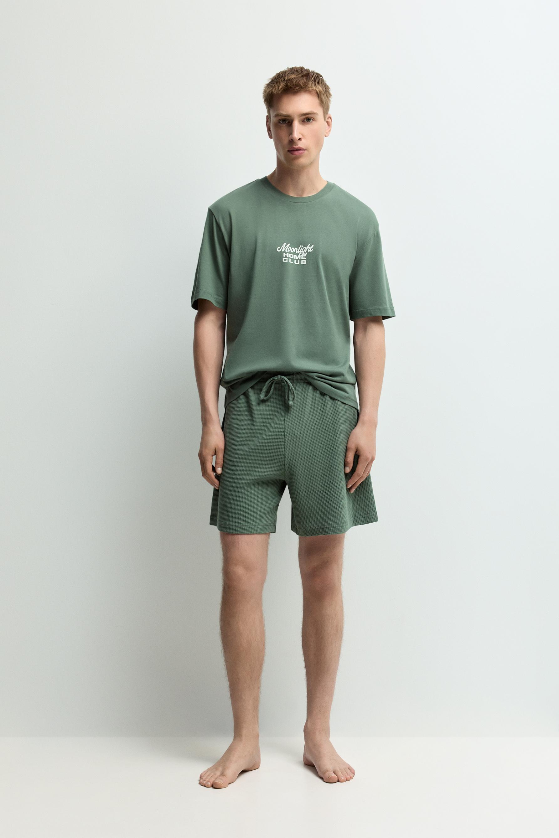 Short printed pyjamas — EMERALD GREEN (alternate view)