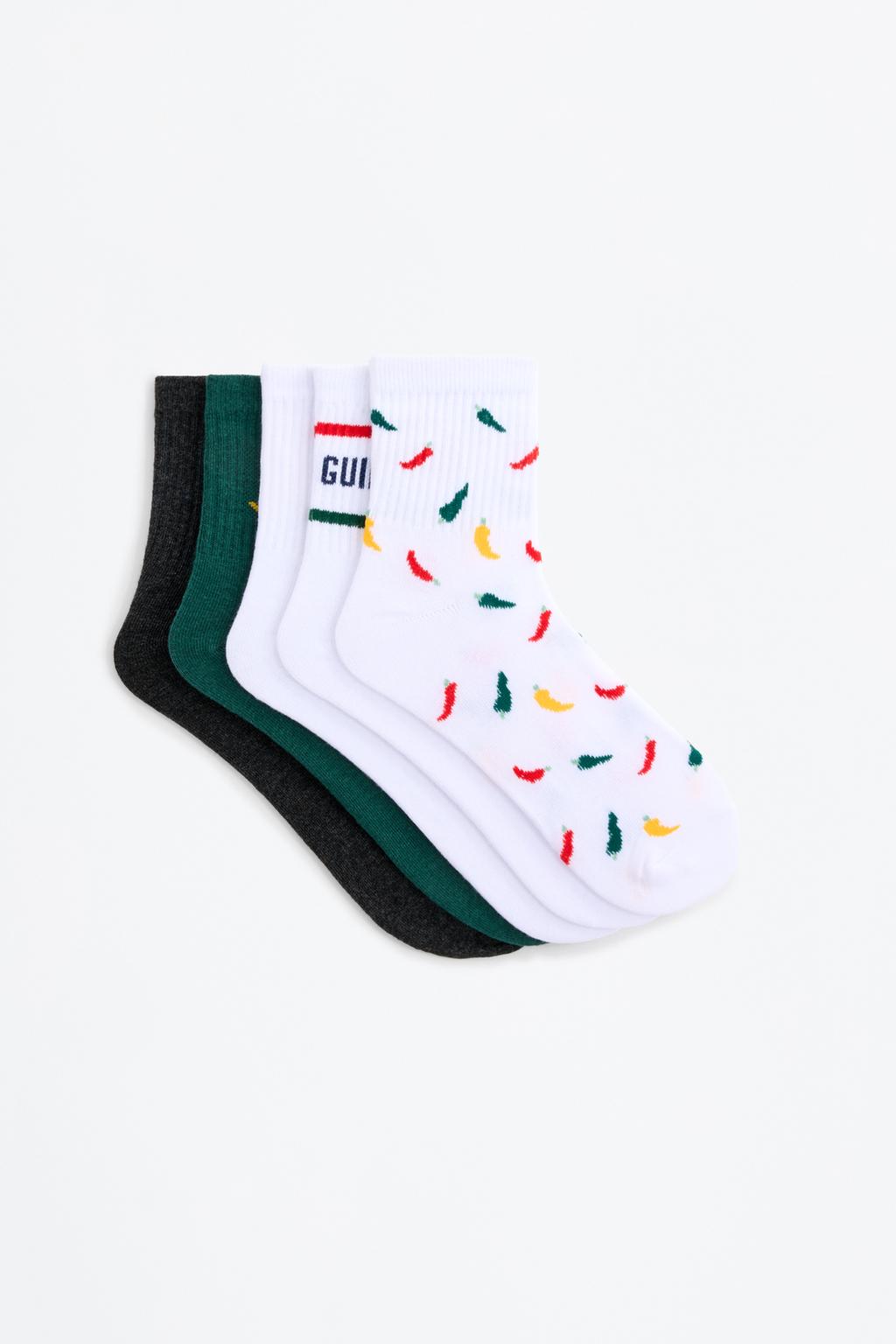 5-pack of contrast long ankle socks