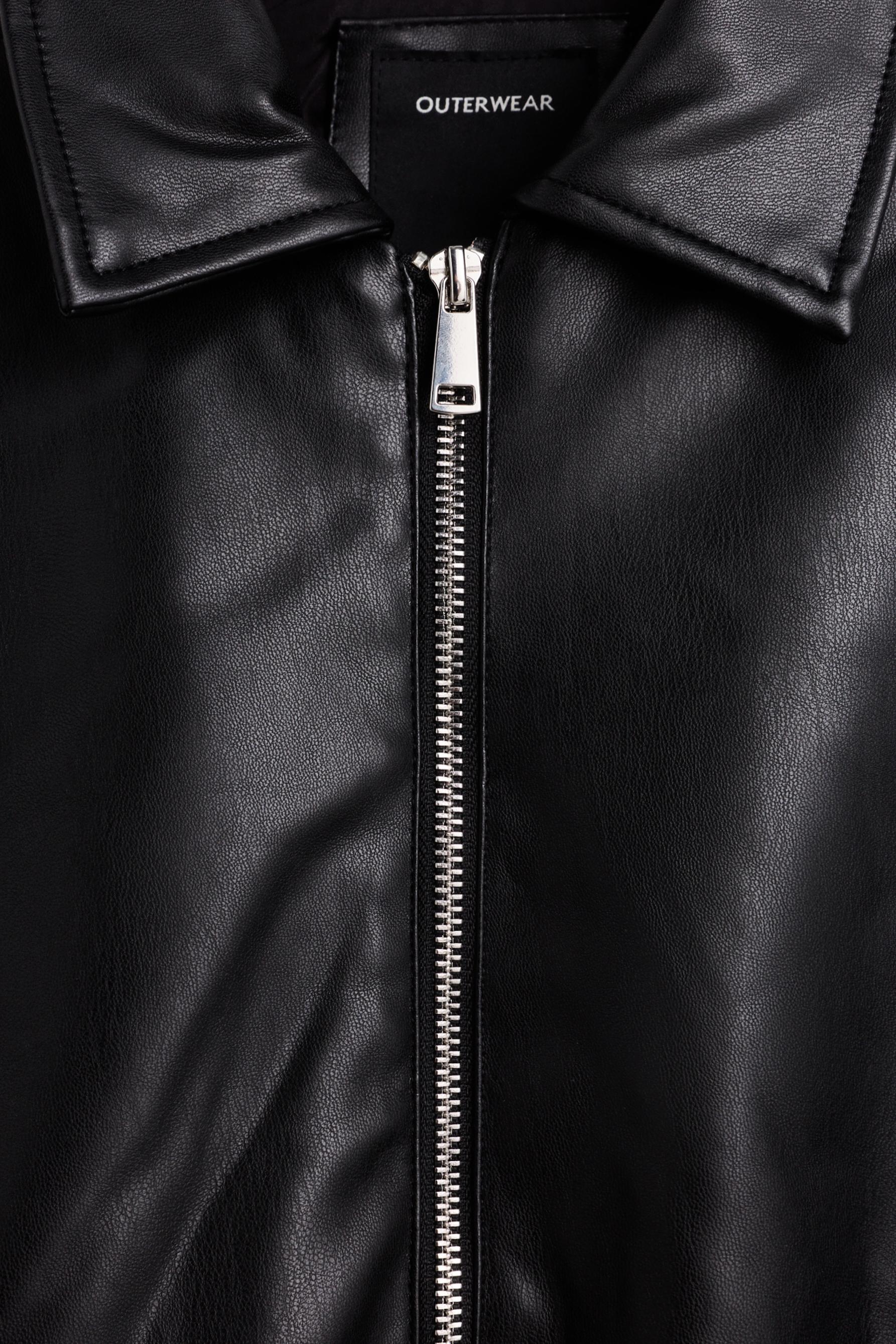 Voluminous leather effect bomber jacket — BLACK