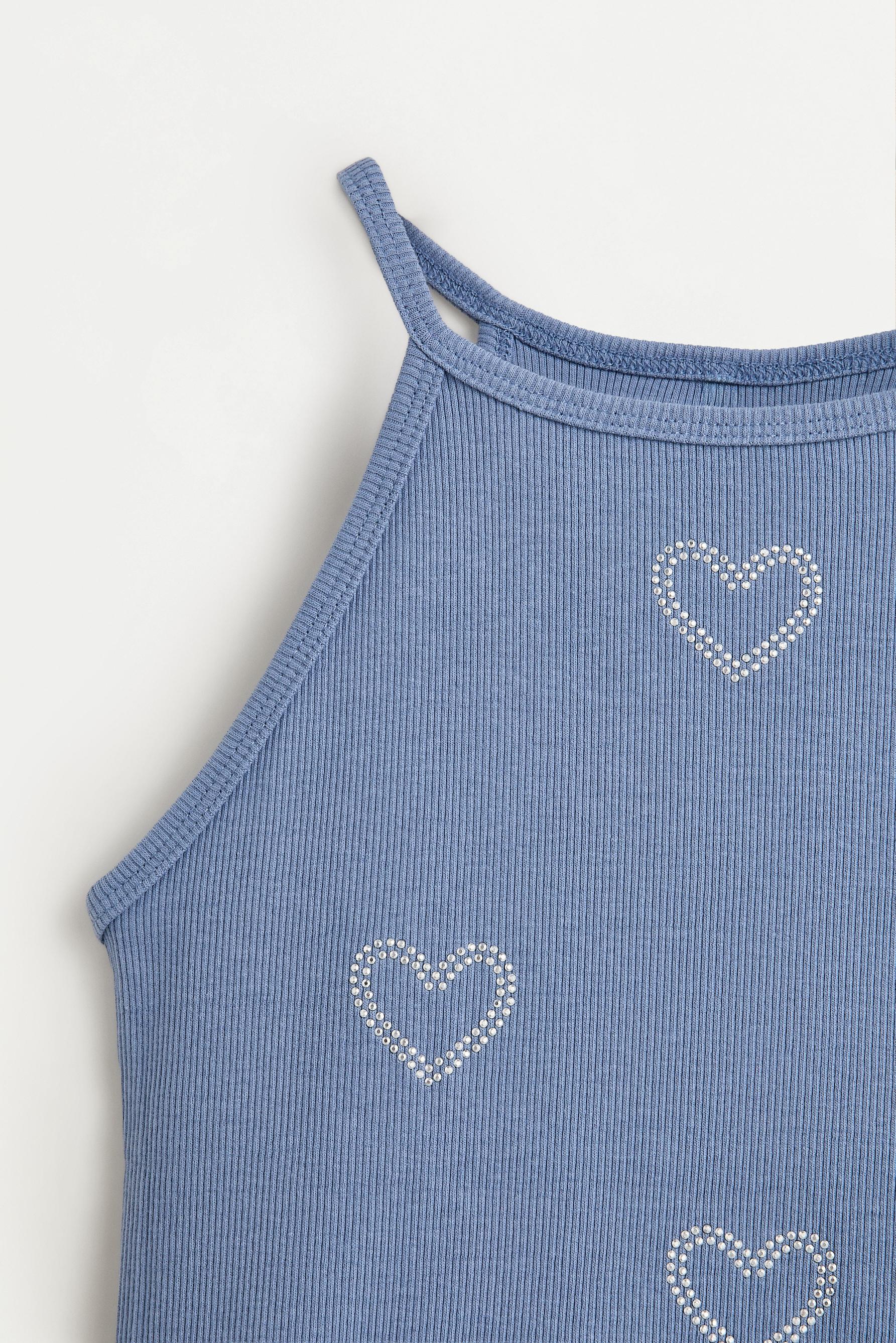 Ribbed applique top — STEEL BLUE