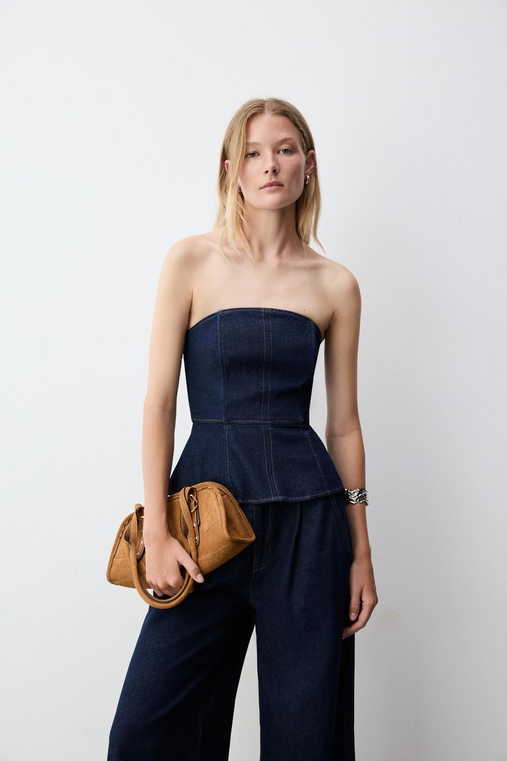 Strapless denim top