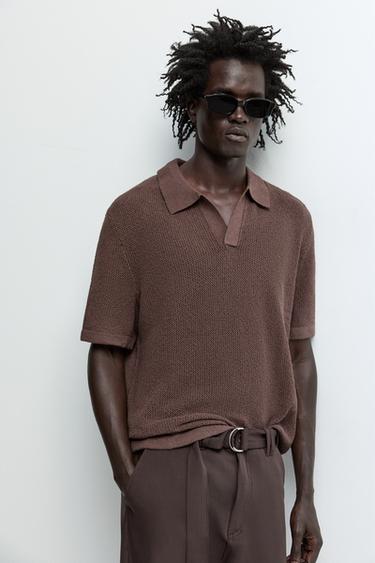 Cutwork knit polo shirt — BROWN 5