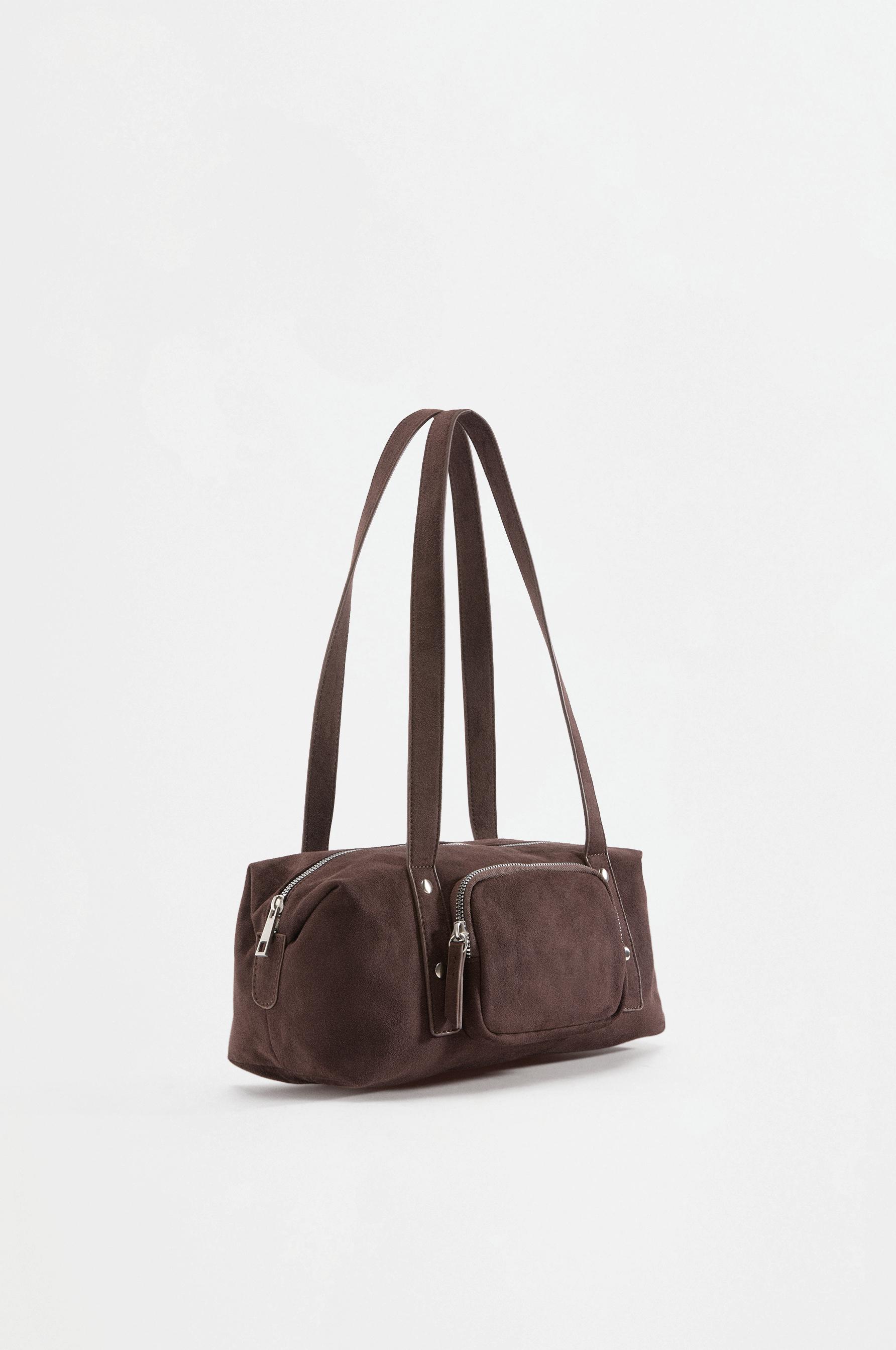 Faux suede shoulder bag — BROWN