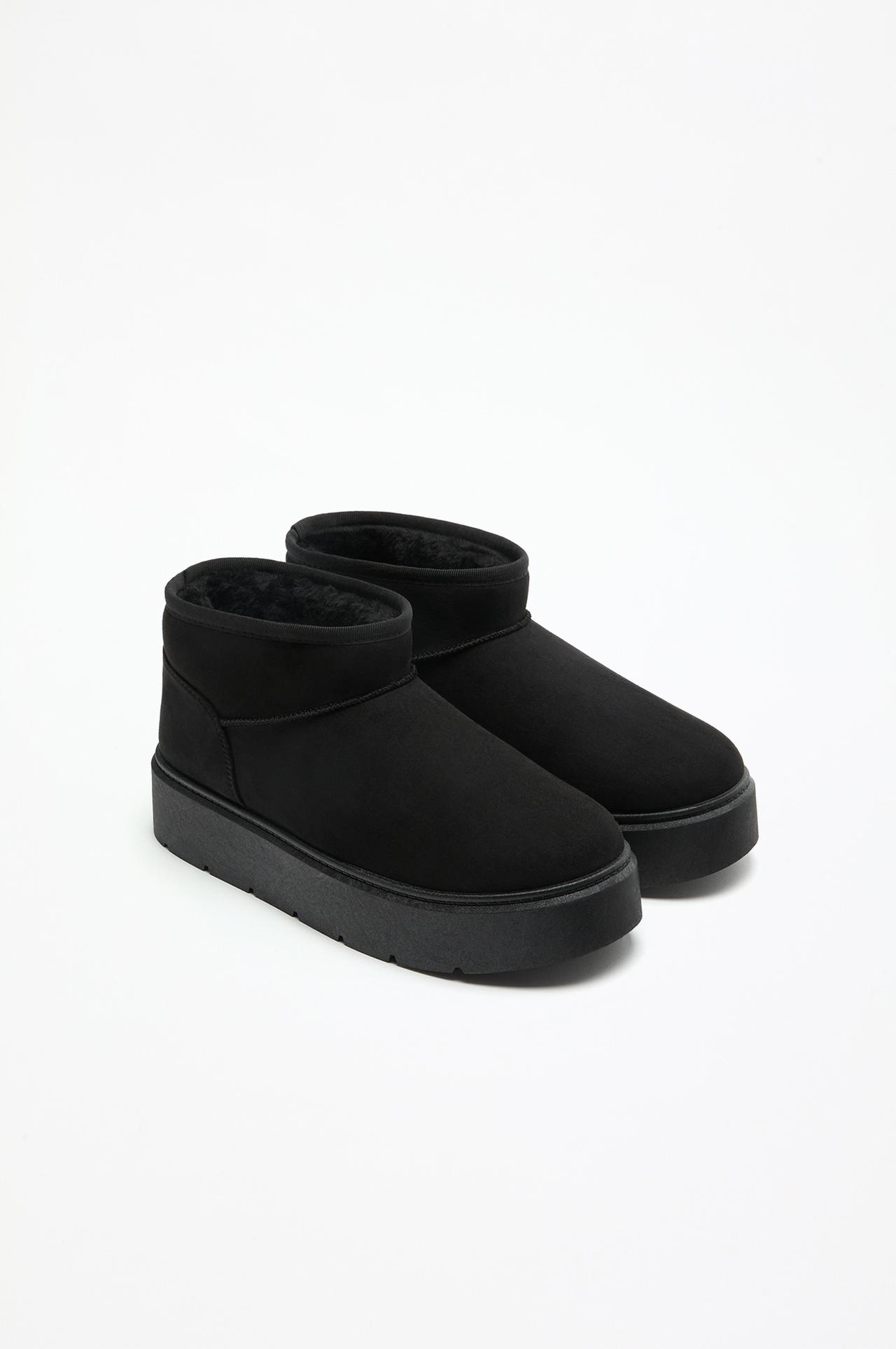 Platform fur ankle boot — BLACK