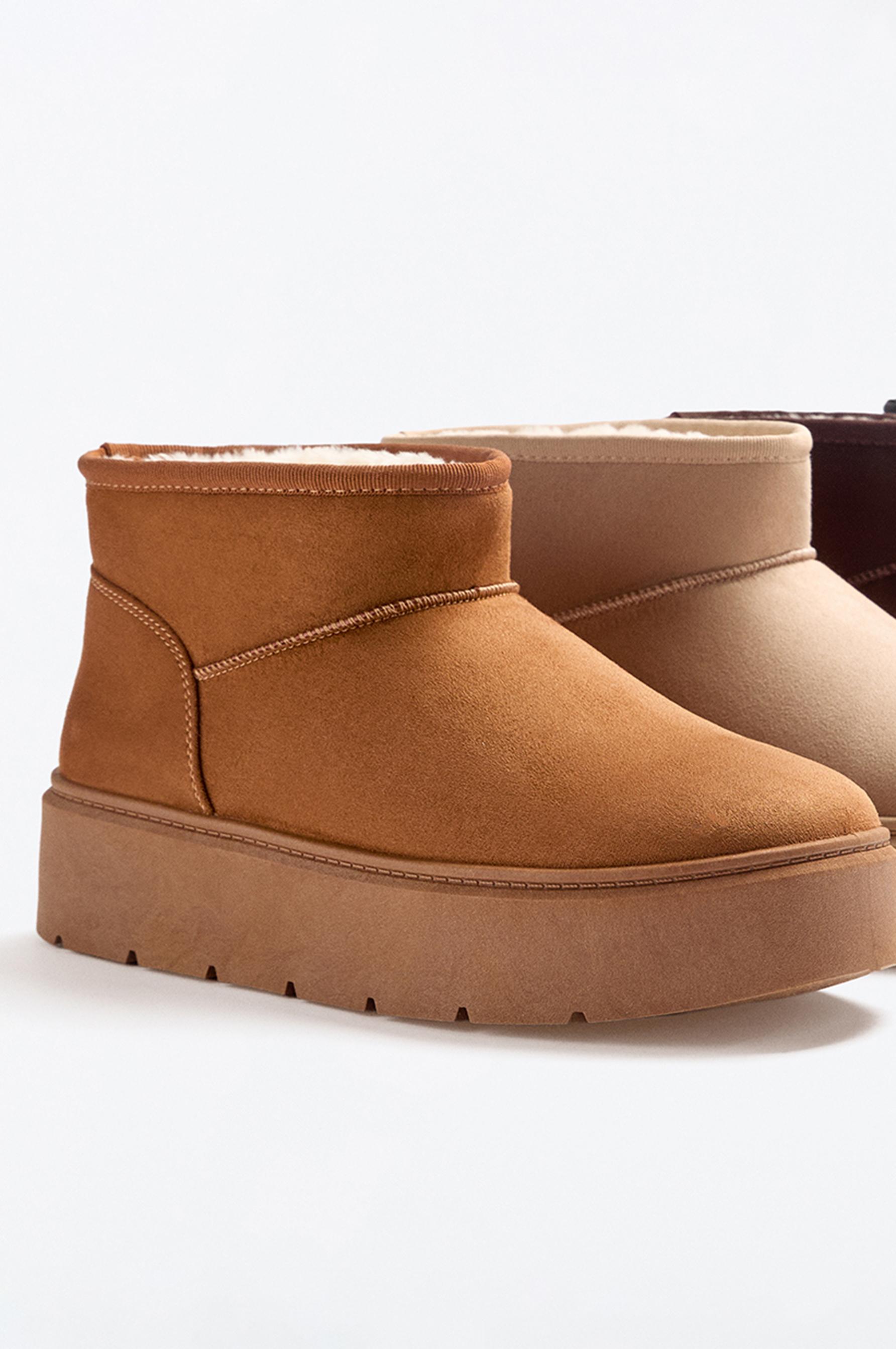 Platform fur ankle boot — LEATHER
