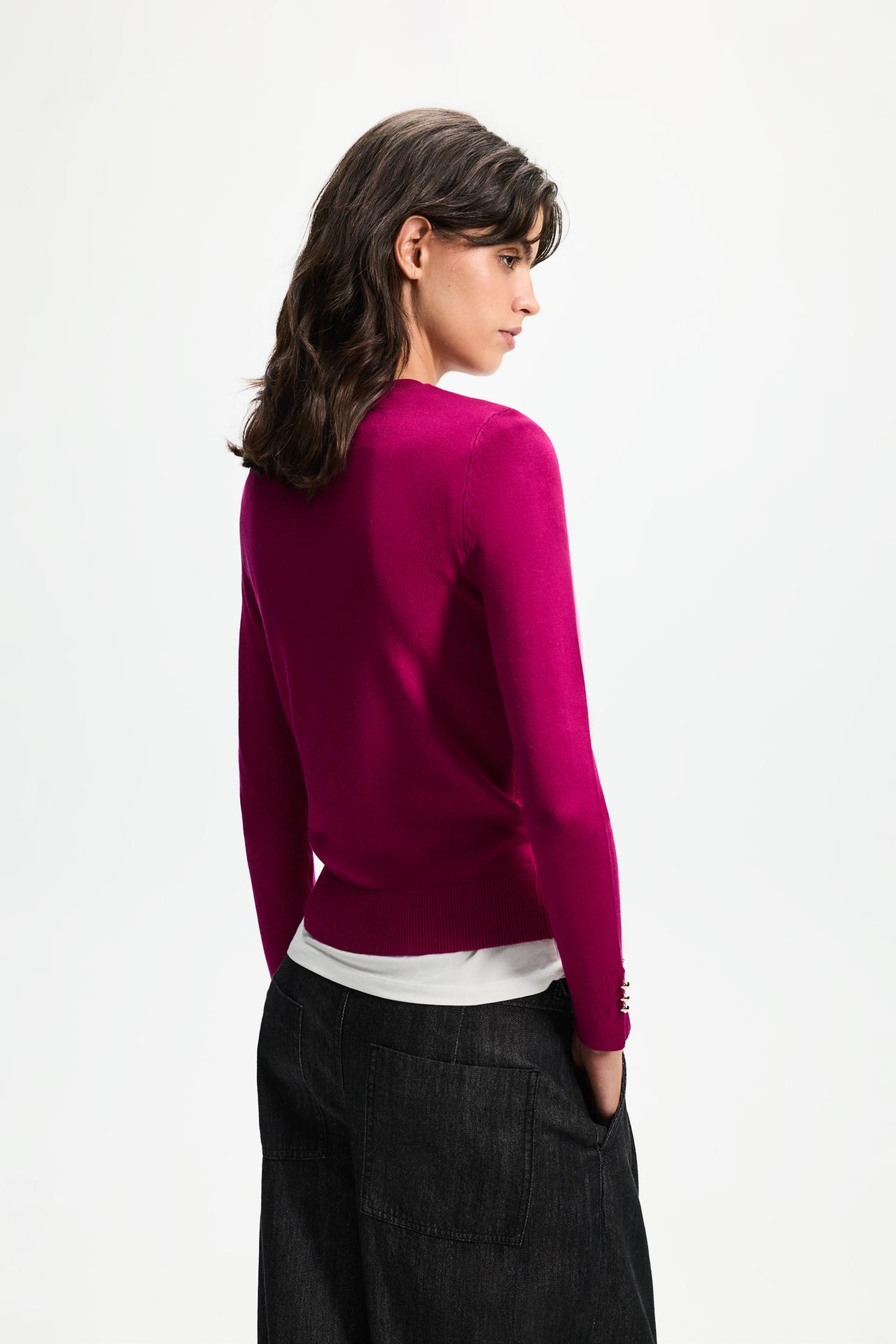 Basic gold button sweater — FUCHSIA